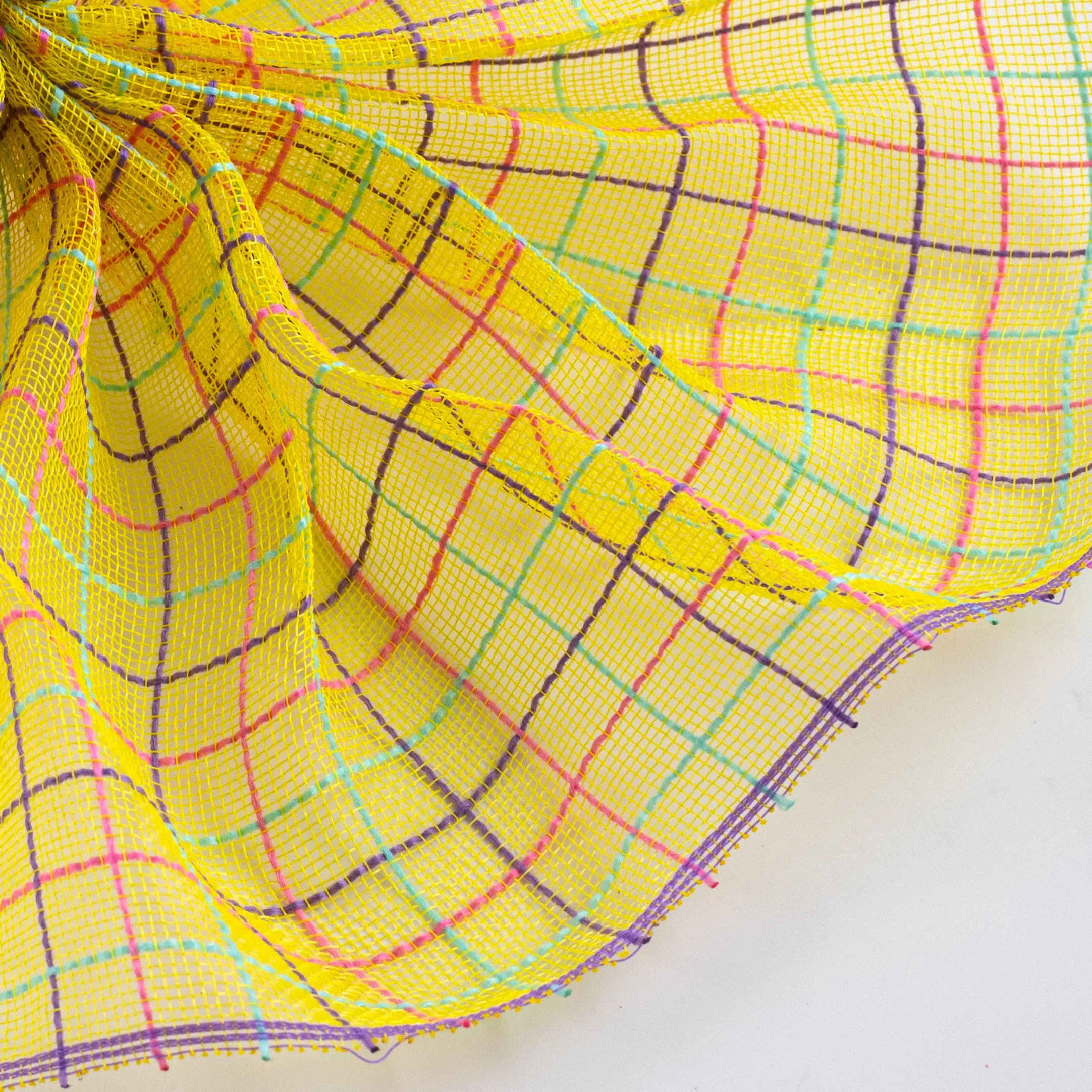 10" Fabric Fine Weave Check Mesh: Yellow with Lavender, Pink & Mint