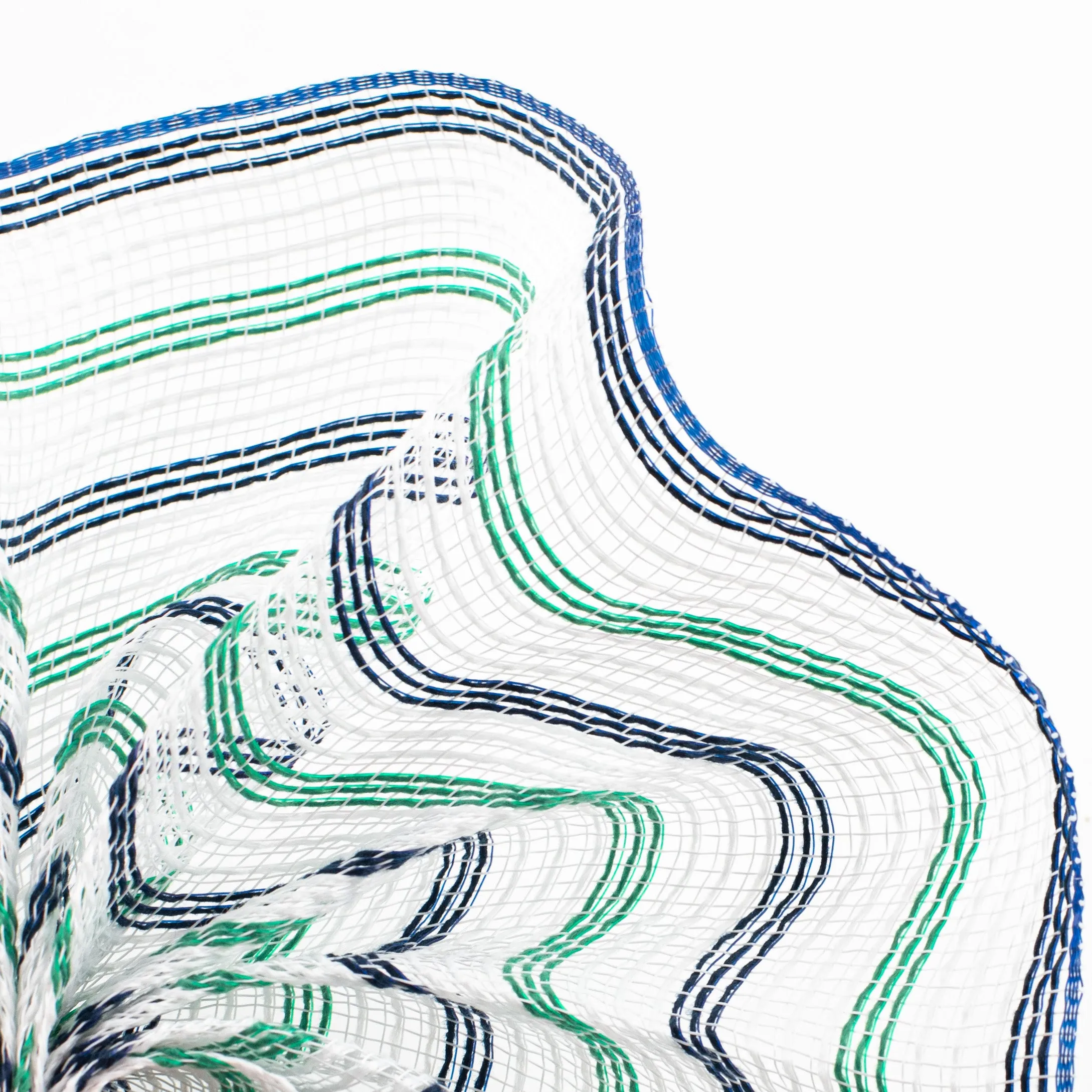 10" Faux Jute Stripe Mesh: White, Navy Blue, Emerald Green