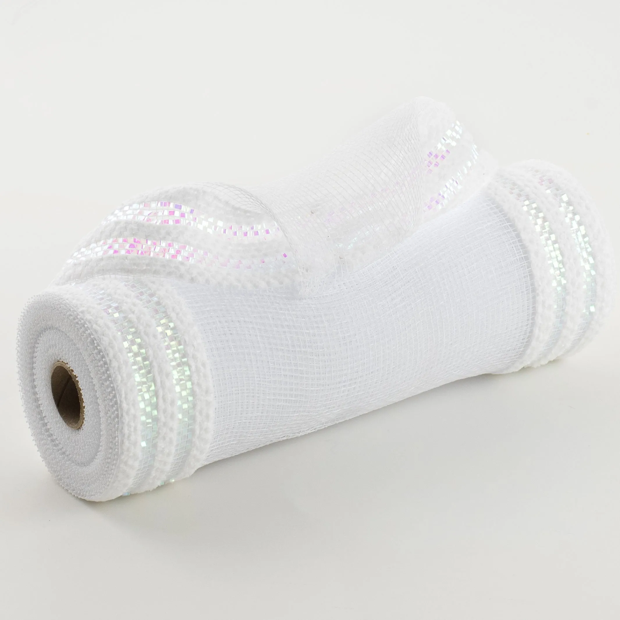 10" Fuzzy & Metallic Border Mesh: White
