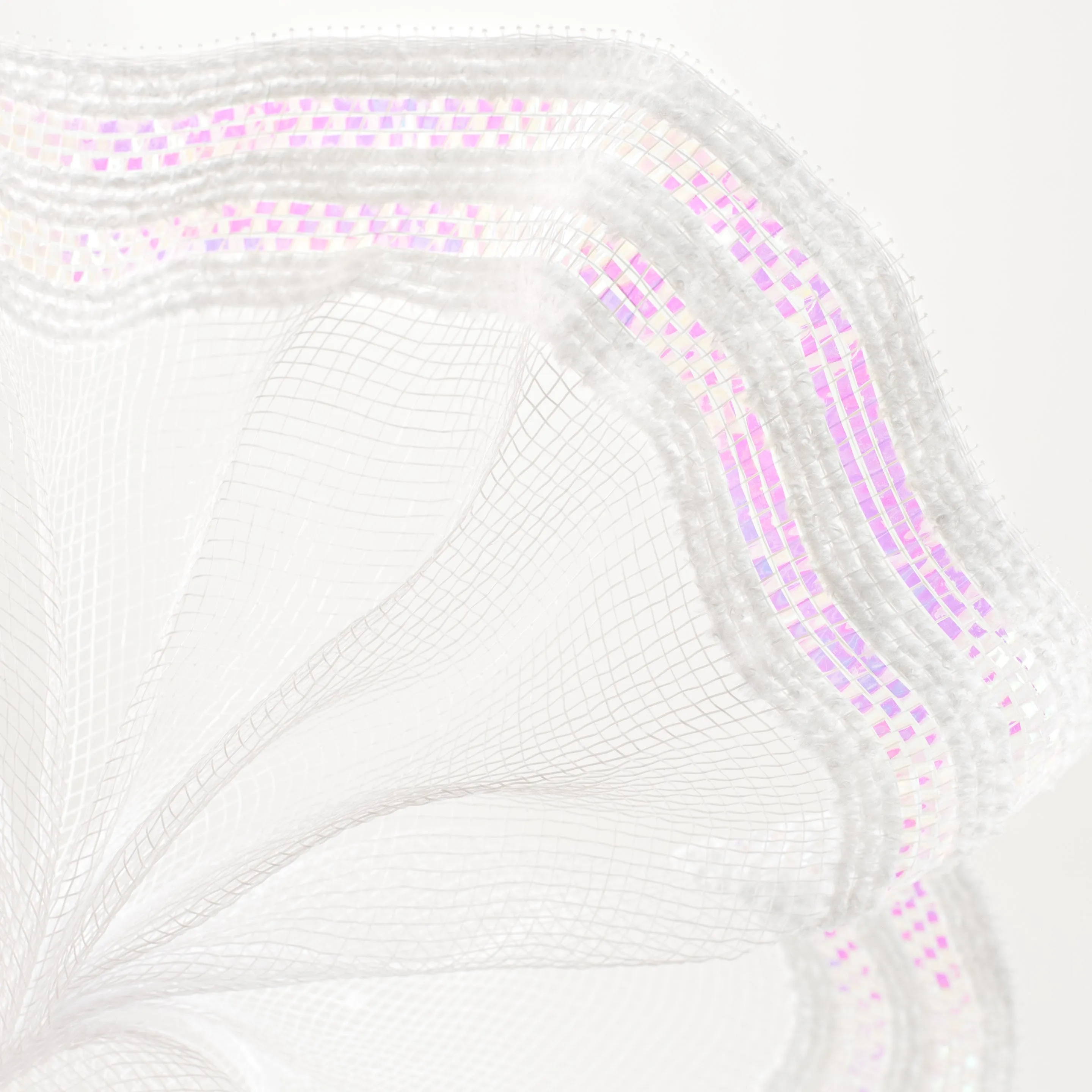 10" Fuzzy & Metallic Border Mesh: White