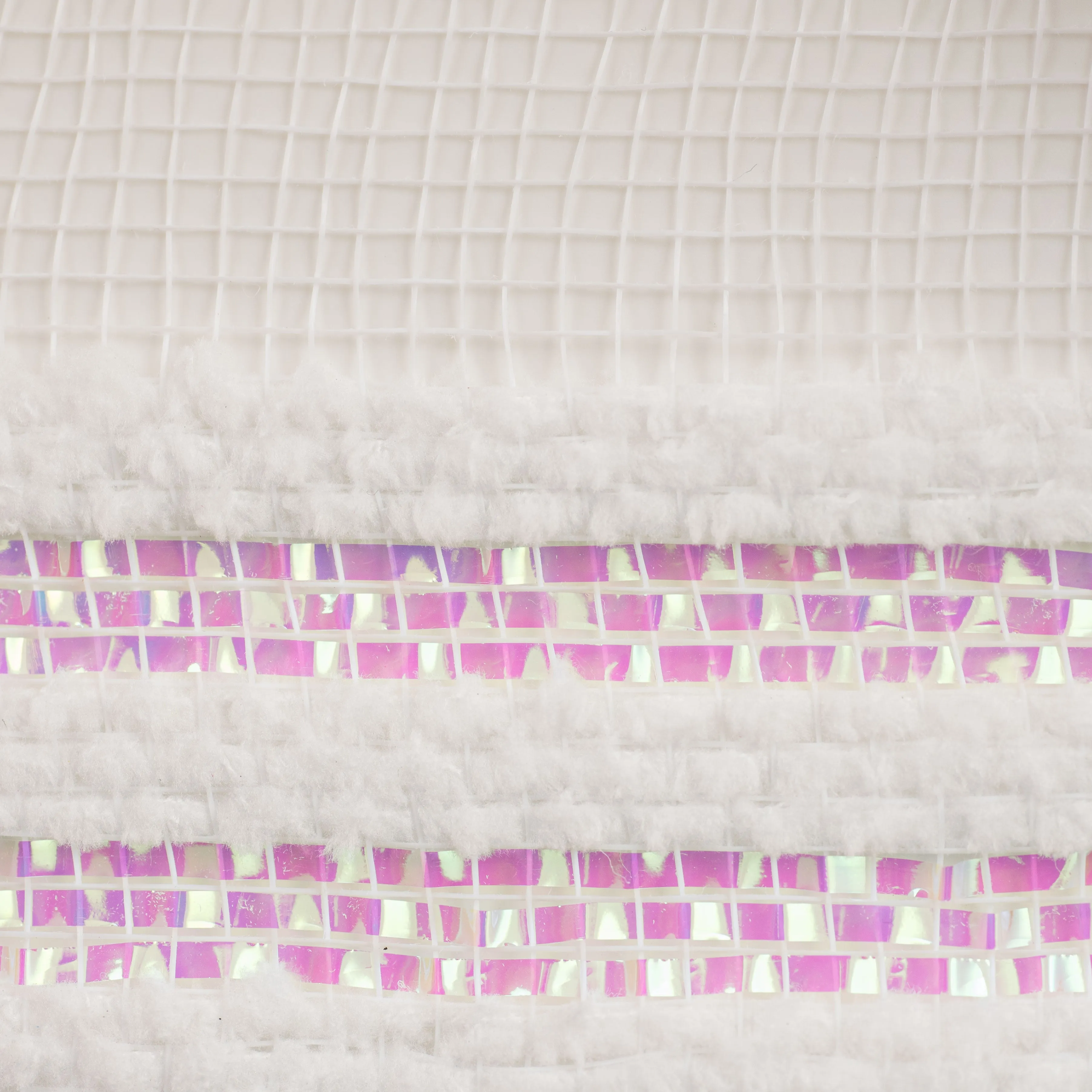 10" Fuzzy & Metallic Border Mesh: White