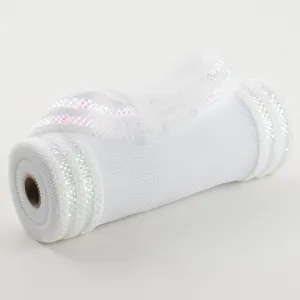 10" Fuzzy & Metallic Border Mesh: White