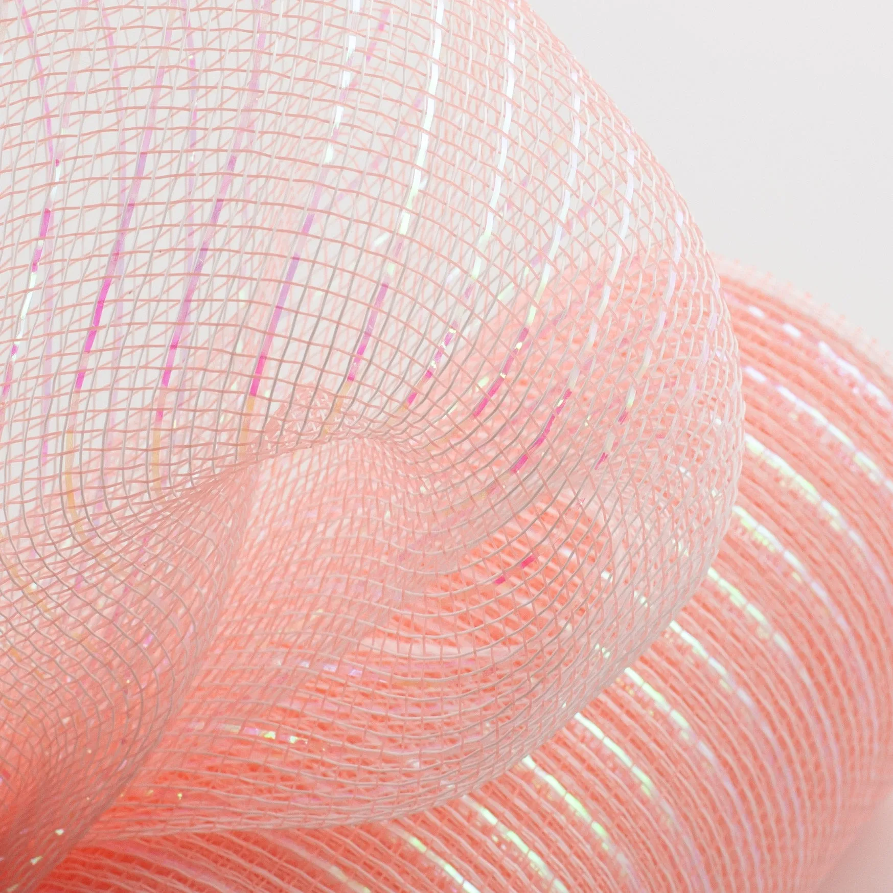 10" Iridescent Foil Mesh: Pastel Coral & White