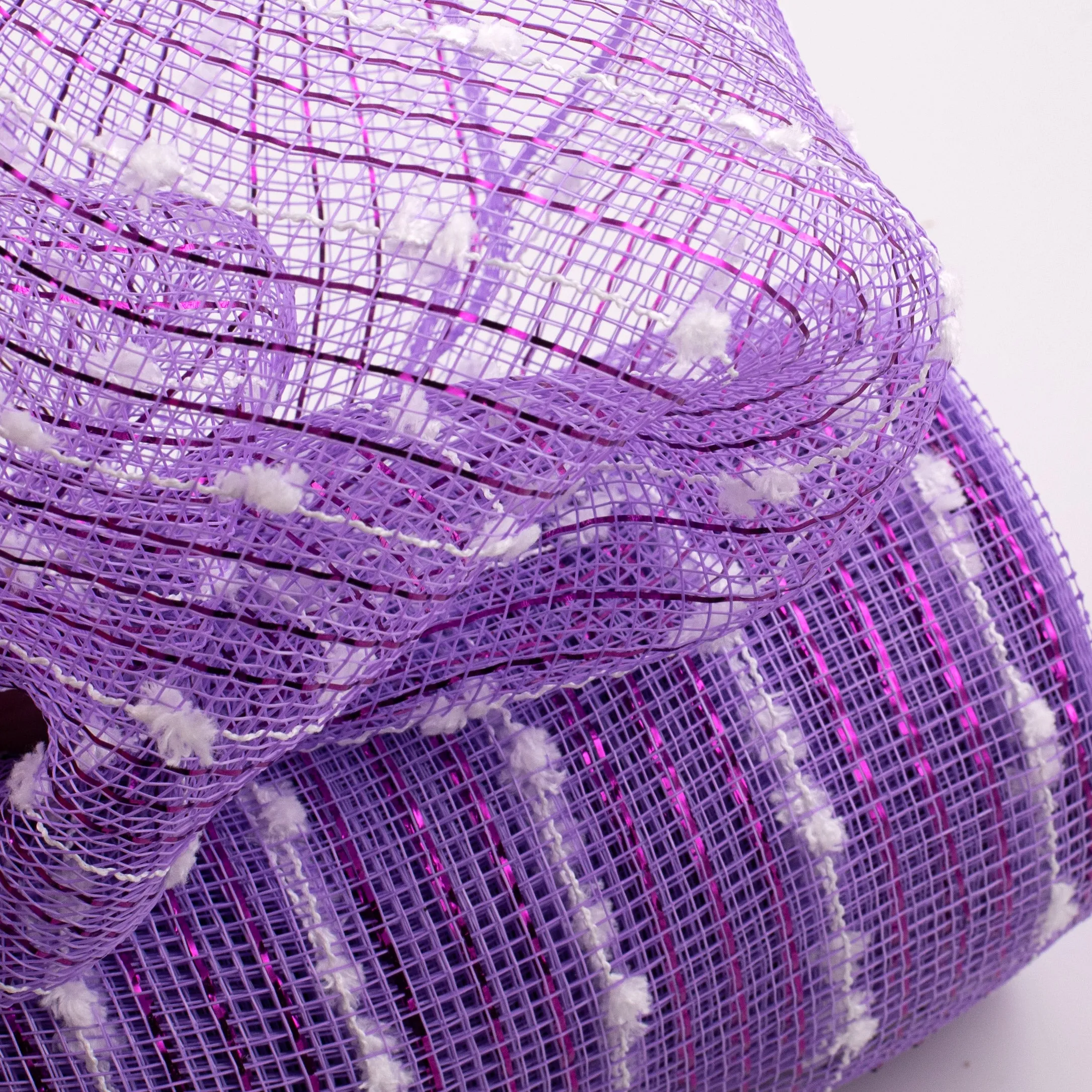10" Metallic Snowball Deco Mesh: Lavender & White (10 Yards)