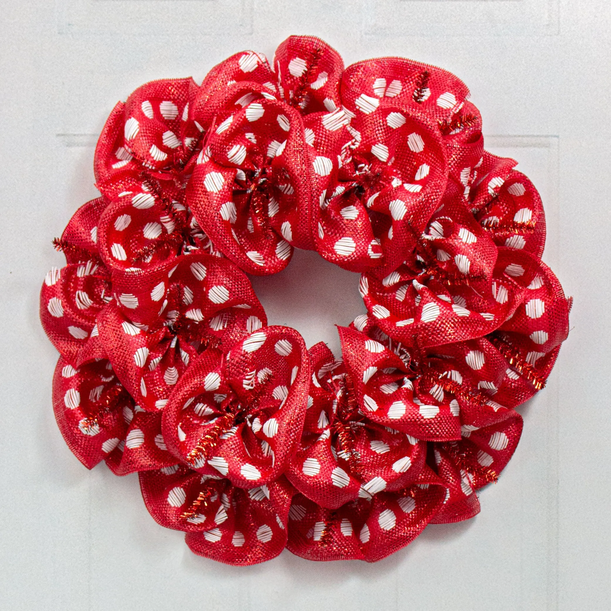 10" Polka Dot Woven Mesh: Red & White