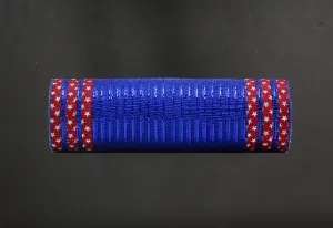 10"X10Y  Royal Blue Metallic with Red White Blue Stars Ruffle Edge Mesh  XB108010-25