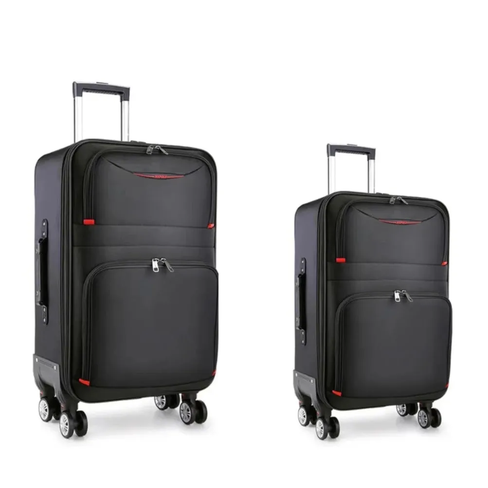 (2-piece set) 39.6L / 24 L travel suitcase trolley luggage set with zipper combination lock - black
