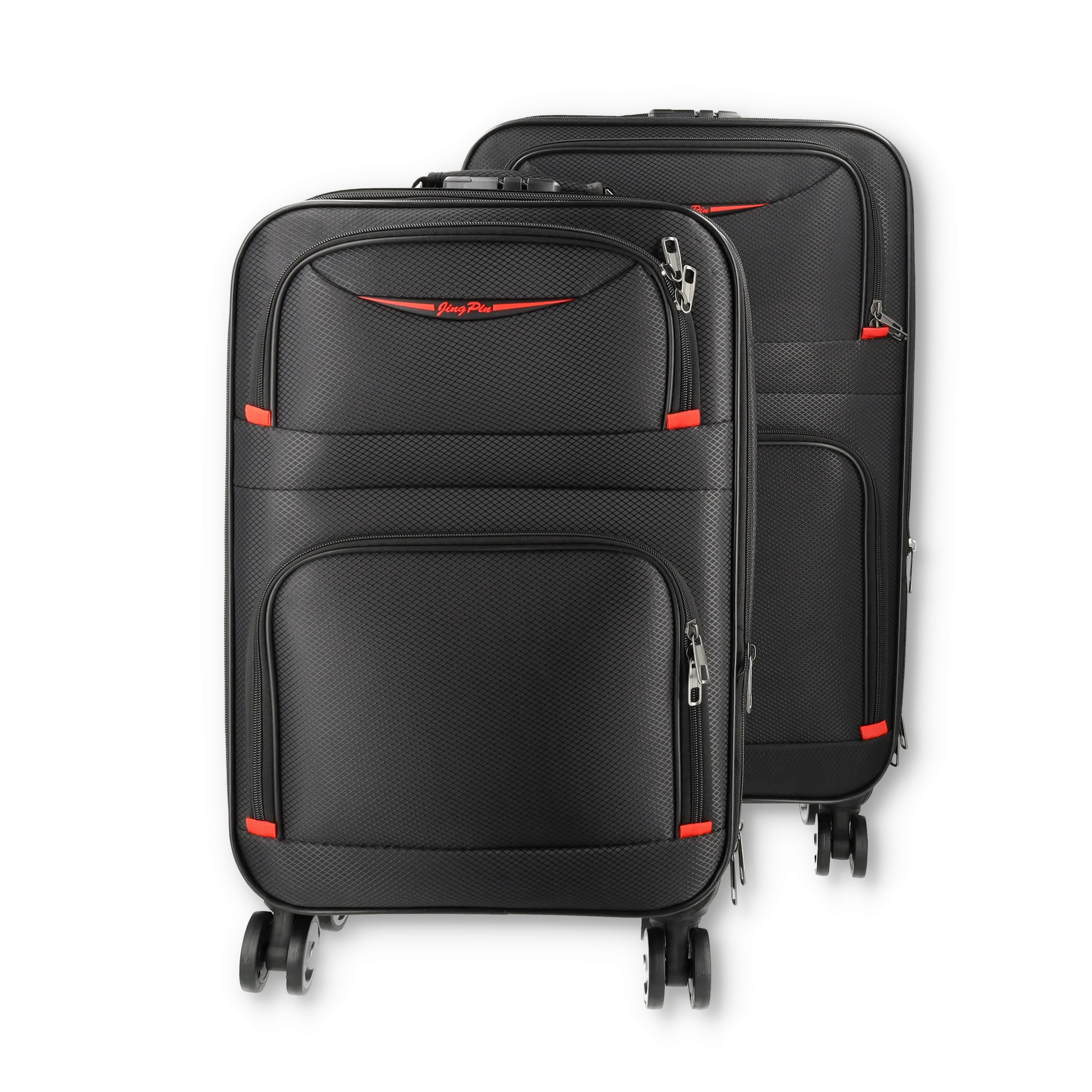 (2-piece set) 39.6L / 24 L travel suitcase trolley luggage set with zipper combination lock - black