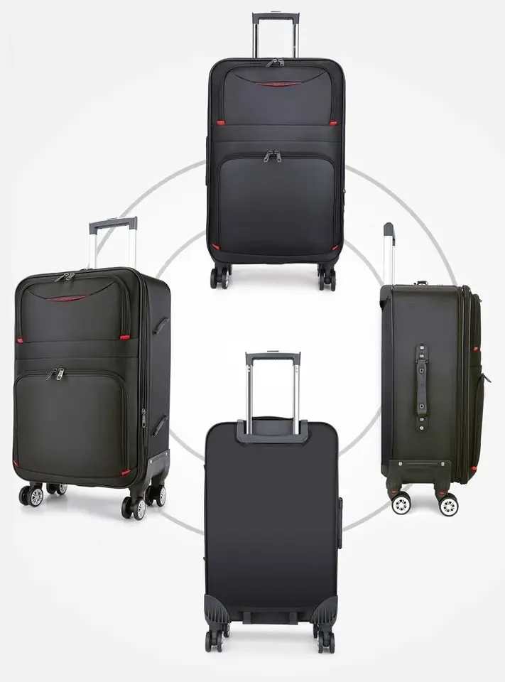 (2-piece set) 39.6L / 24 L travel suitcase trolley luggage set with zipper combination lock - black