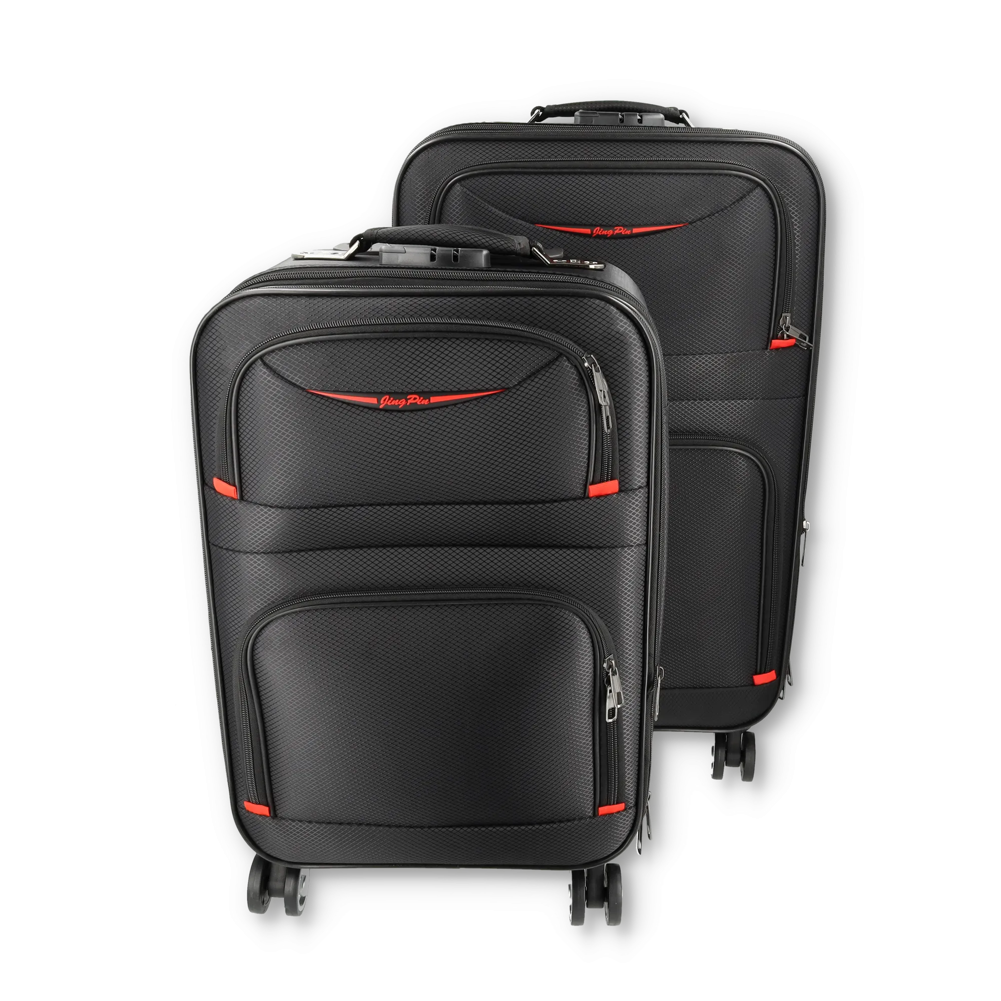 (2-piece set) 39.6L / 24 L travel suitcase trolley luggage set with zipper combination lock - black