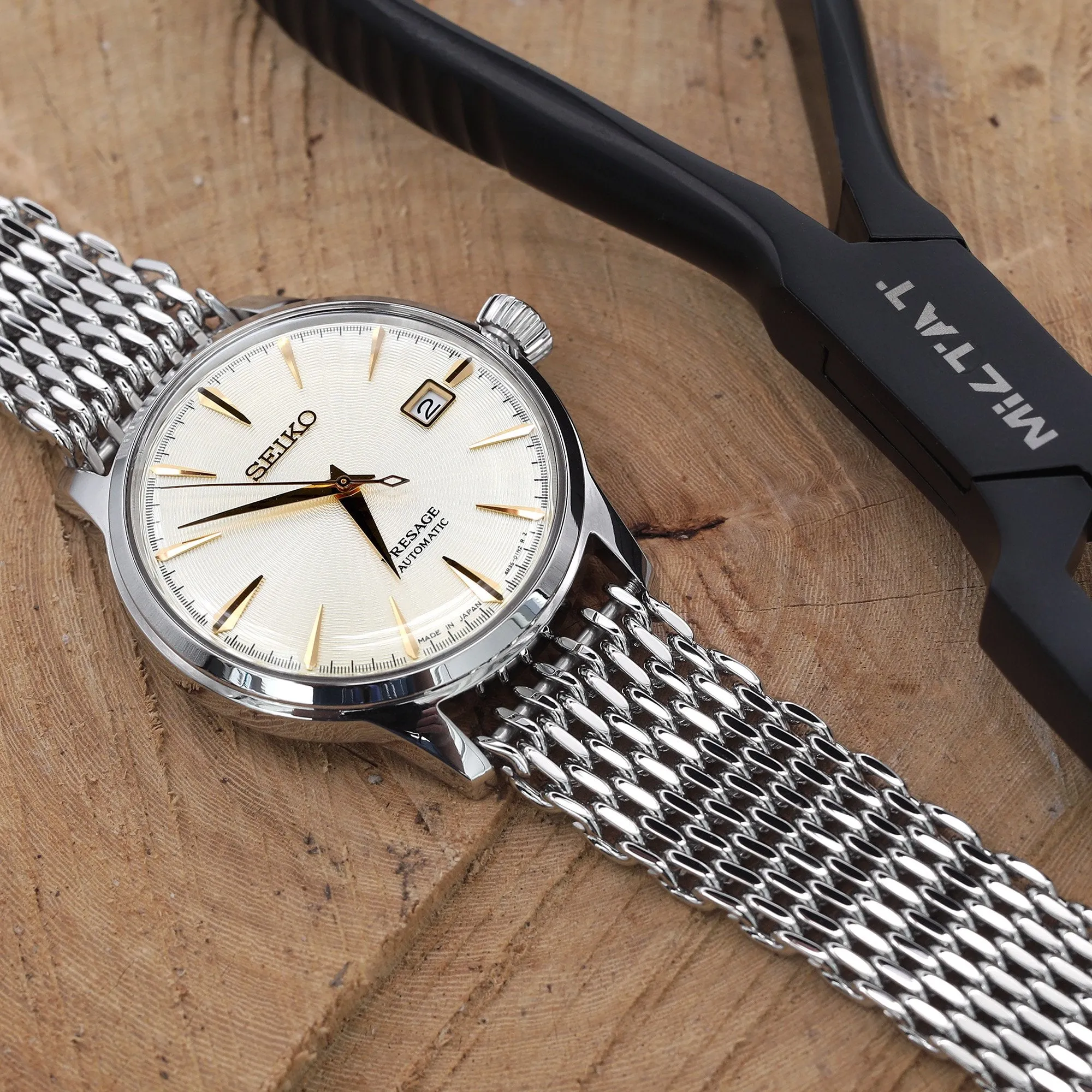 20mm Tapered "SHARK" Mesh Band, V-Clasp, Polished