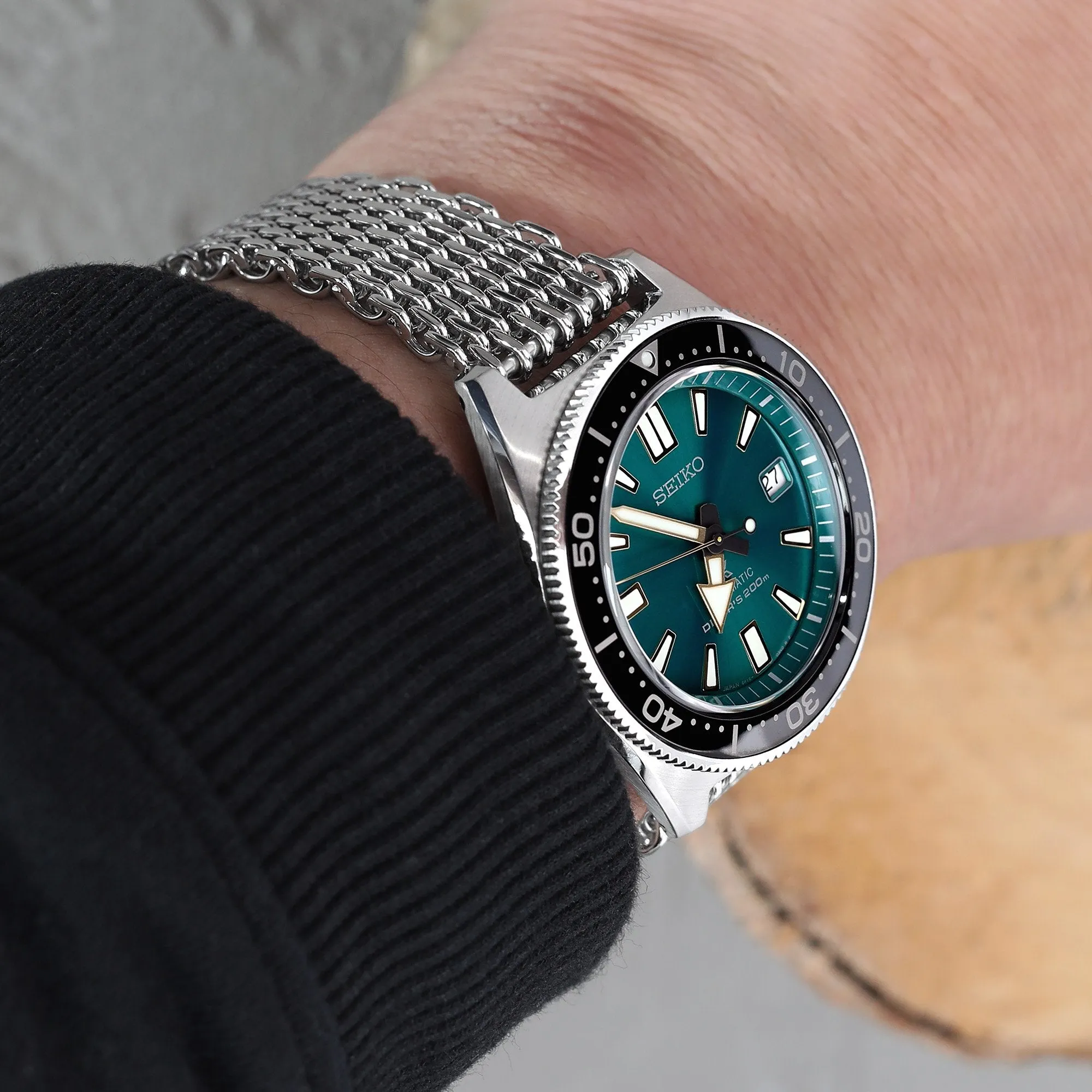 20mm Tapered "SHARK" Mesh Band, V-Clasp, Polished