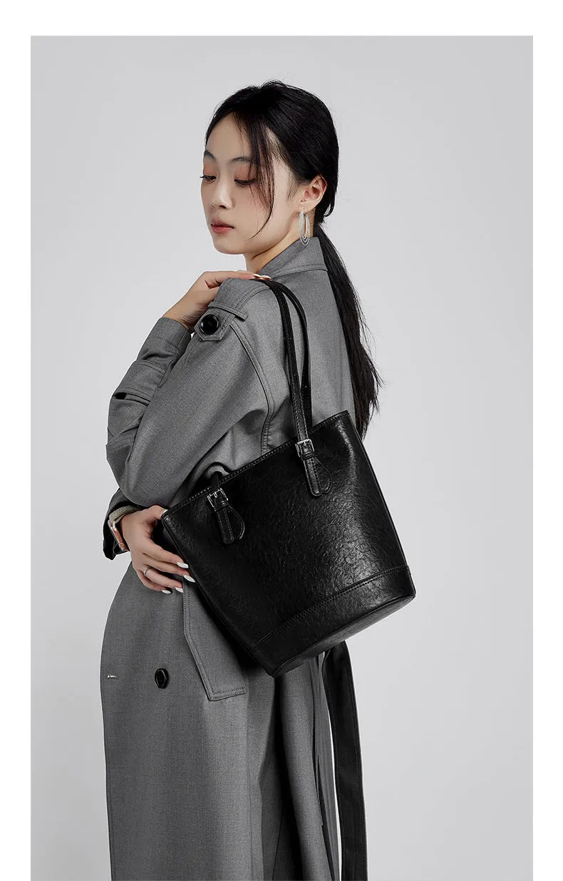 28.5CM Female Trendy Single Shoulder Underarm Large Capacity Bucket Bag 2915 Black