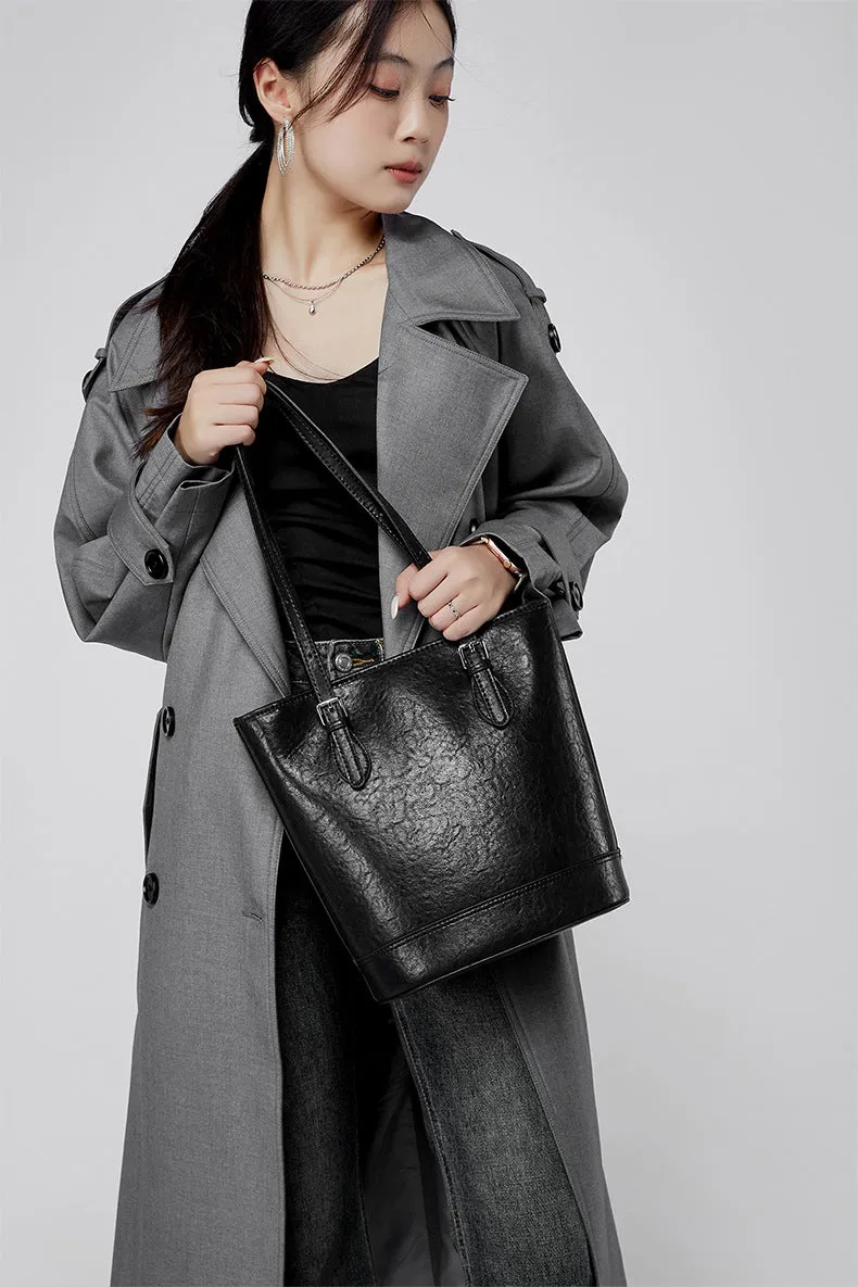28.5CM Female Trendy Single Shoulder Underarm Large Capacity Bucket Bag 2915 Black