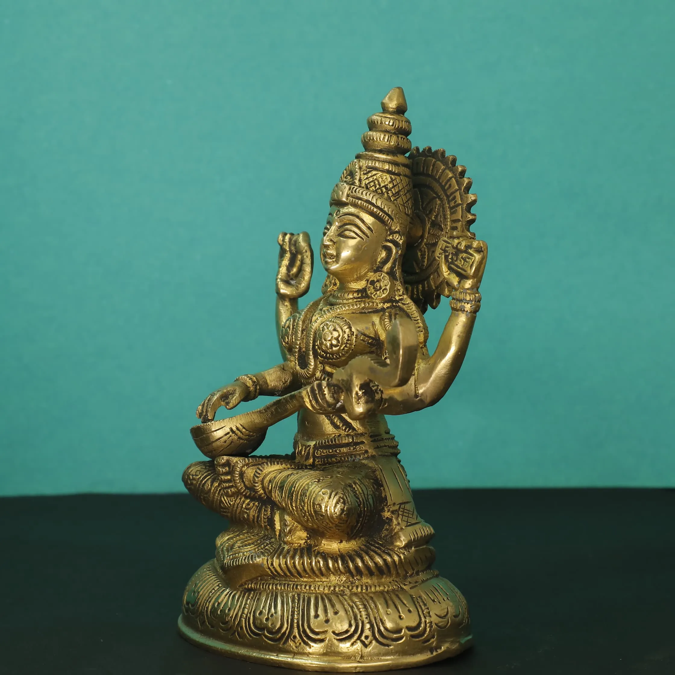 8 Inches Lakshmi Ganesh Saraswati Brass Idol  - Decorative Home Decor