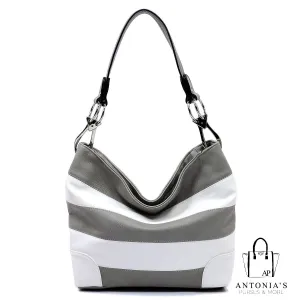 Alyssa Fashion Striped Classic Bucket Bag - Grey and White