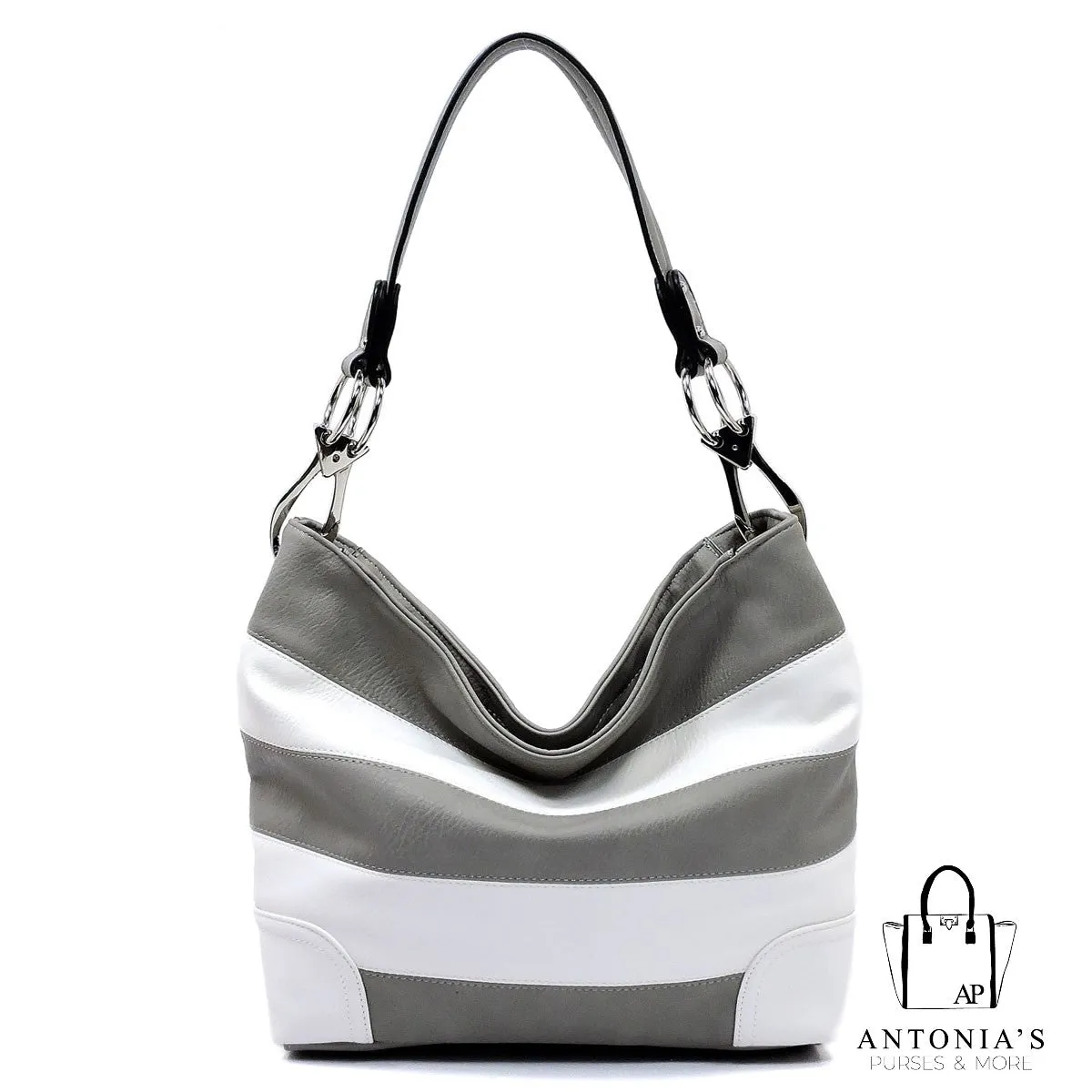Alyssa Fashion Striped Classic Bucket Bag - Grey and White
