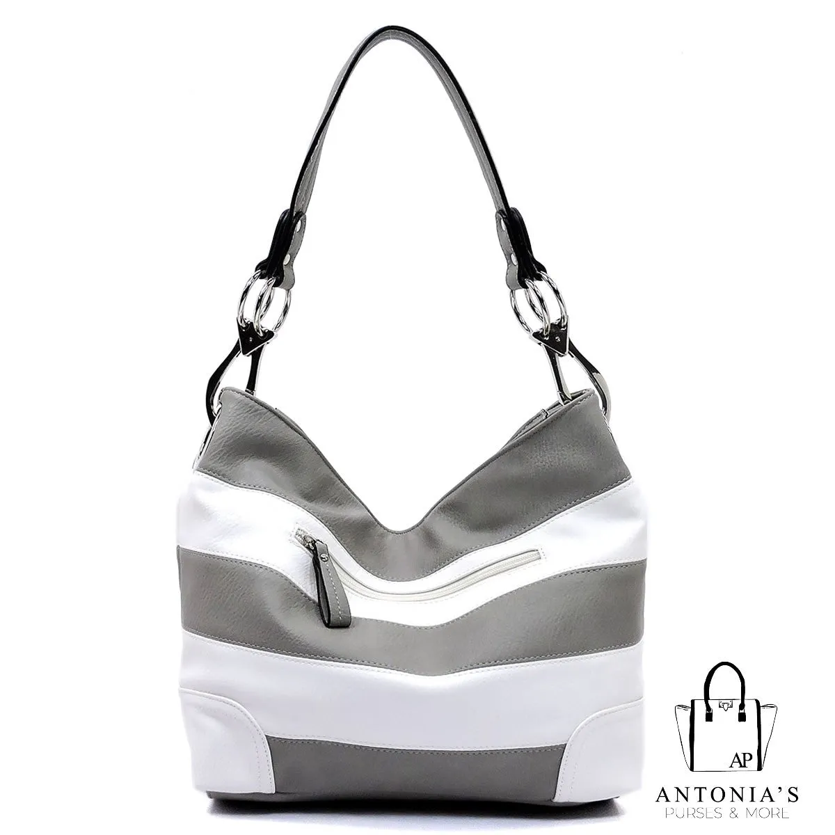 Alyssa Fashion Striped Classic Bucket Bag - Grey and White