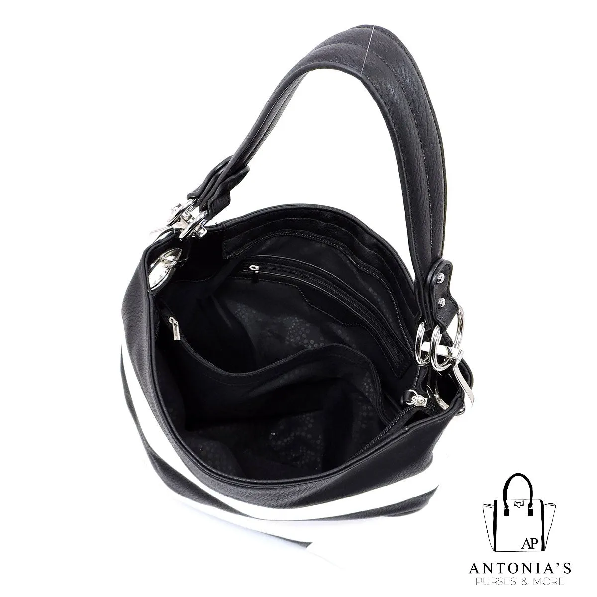 Alyssa Fashion Striped Classic Bucket Bag - Grey and White