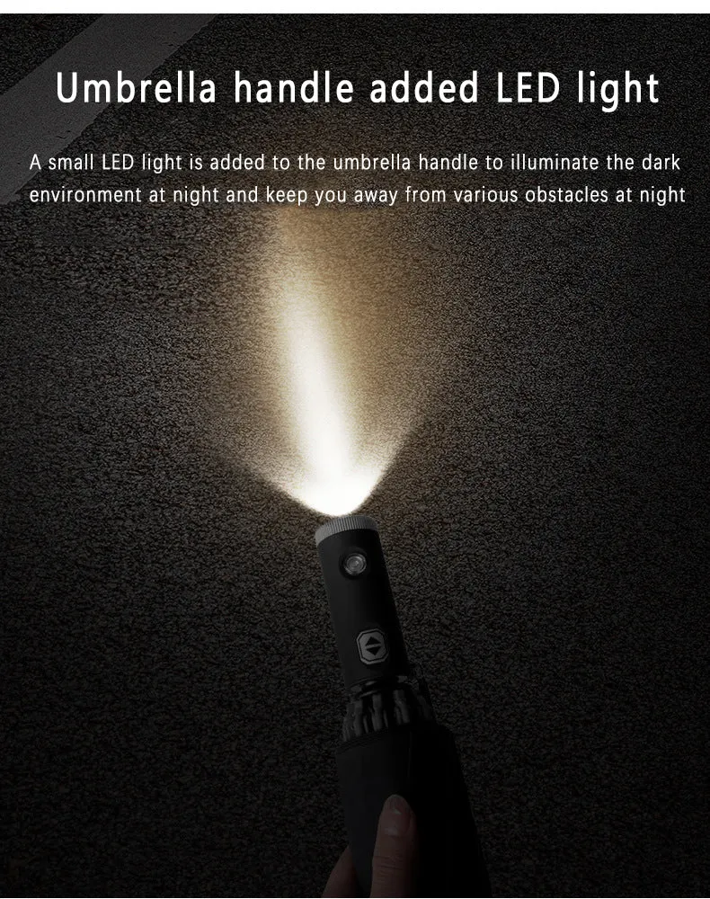 Auto Open Close Light-emitting LED Reverse Ten-bones Three-folding Umbrella