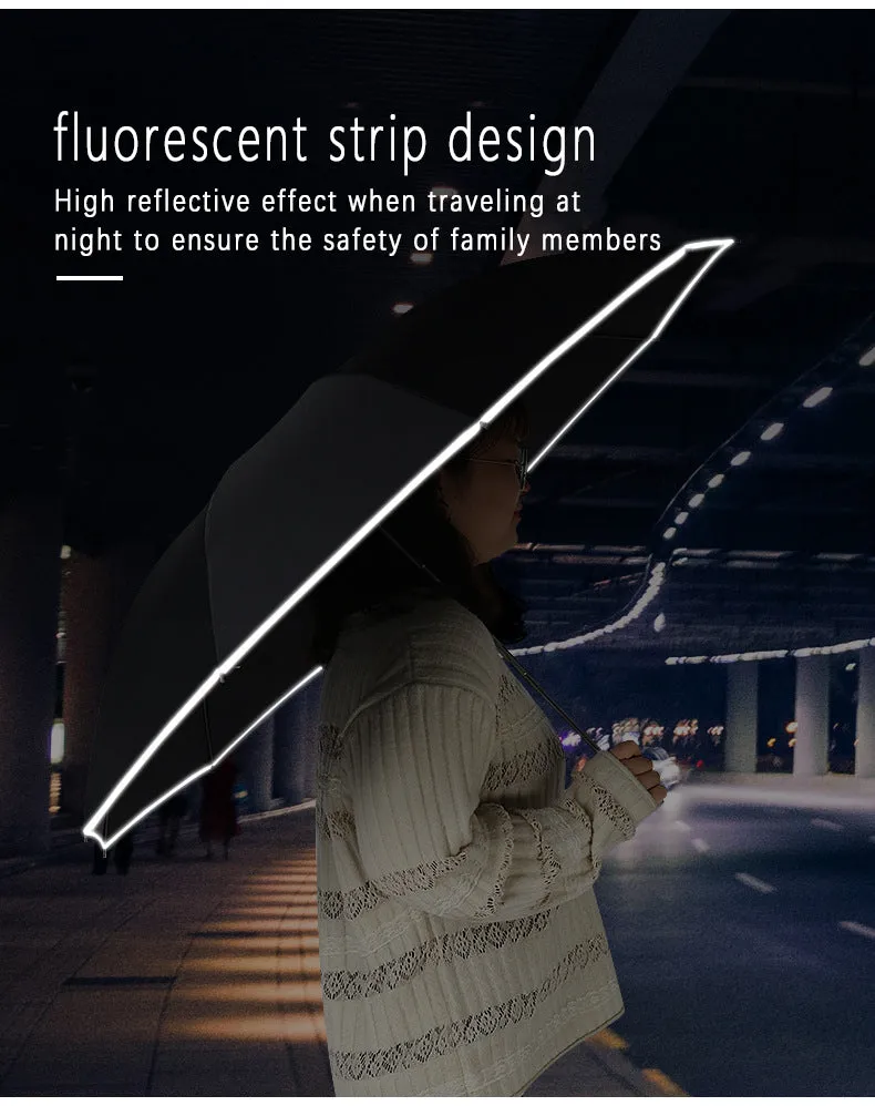 Auto Open Close Light-emitting LED Reverse Ten-bones Three-folding Umbrella
