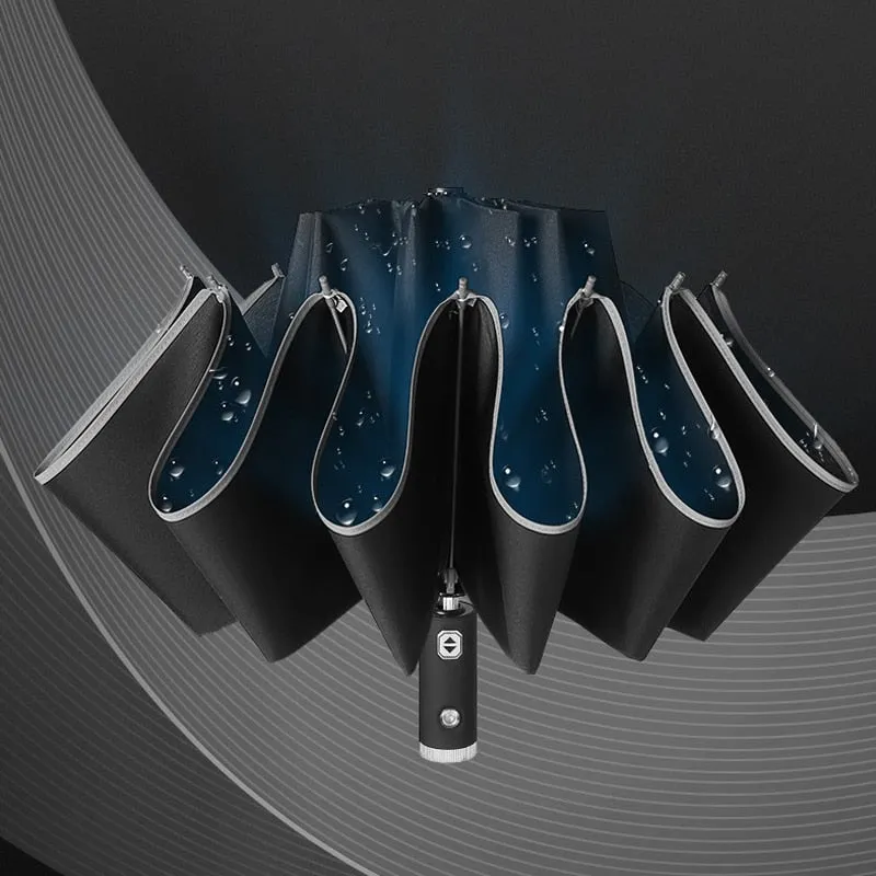 Auto Open Close Light-emitting LED Reverse Ten-bones Three-folding Umbrella