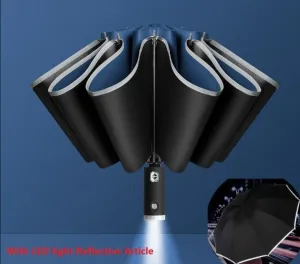 Auto Open Close Light-emitting LED Reverse Ten-bones Three-folding Umbrella