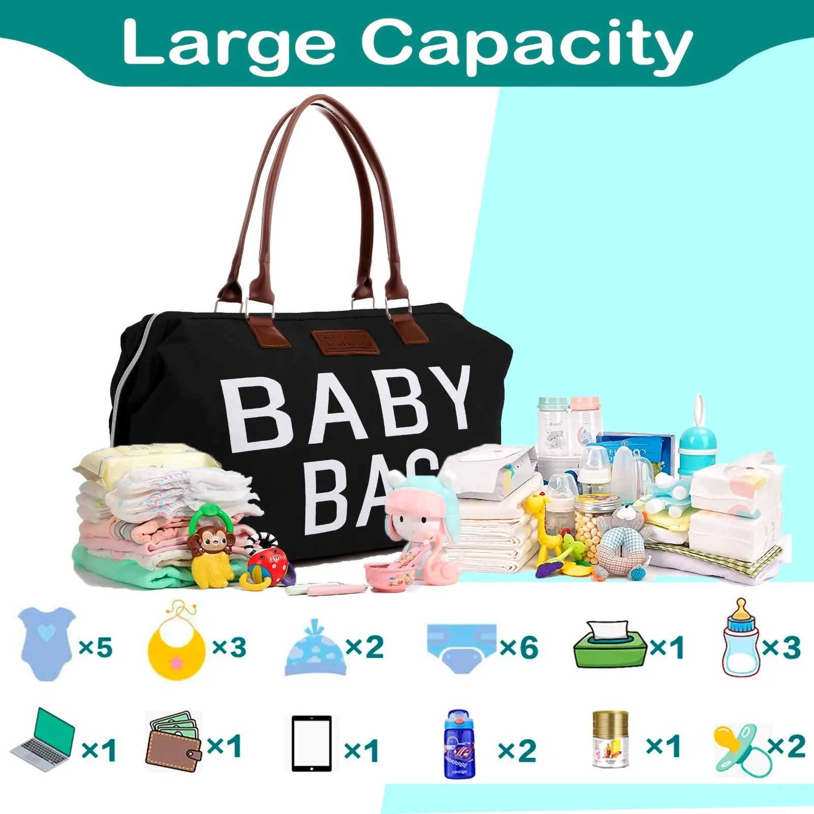 Baby Diaper Bag - Hospital & Travel Ready (BLACK)