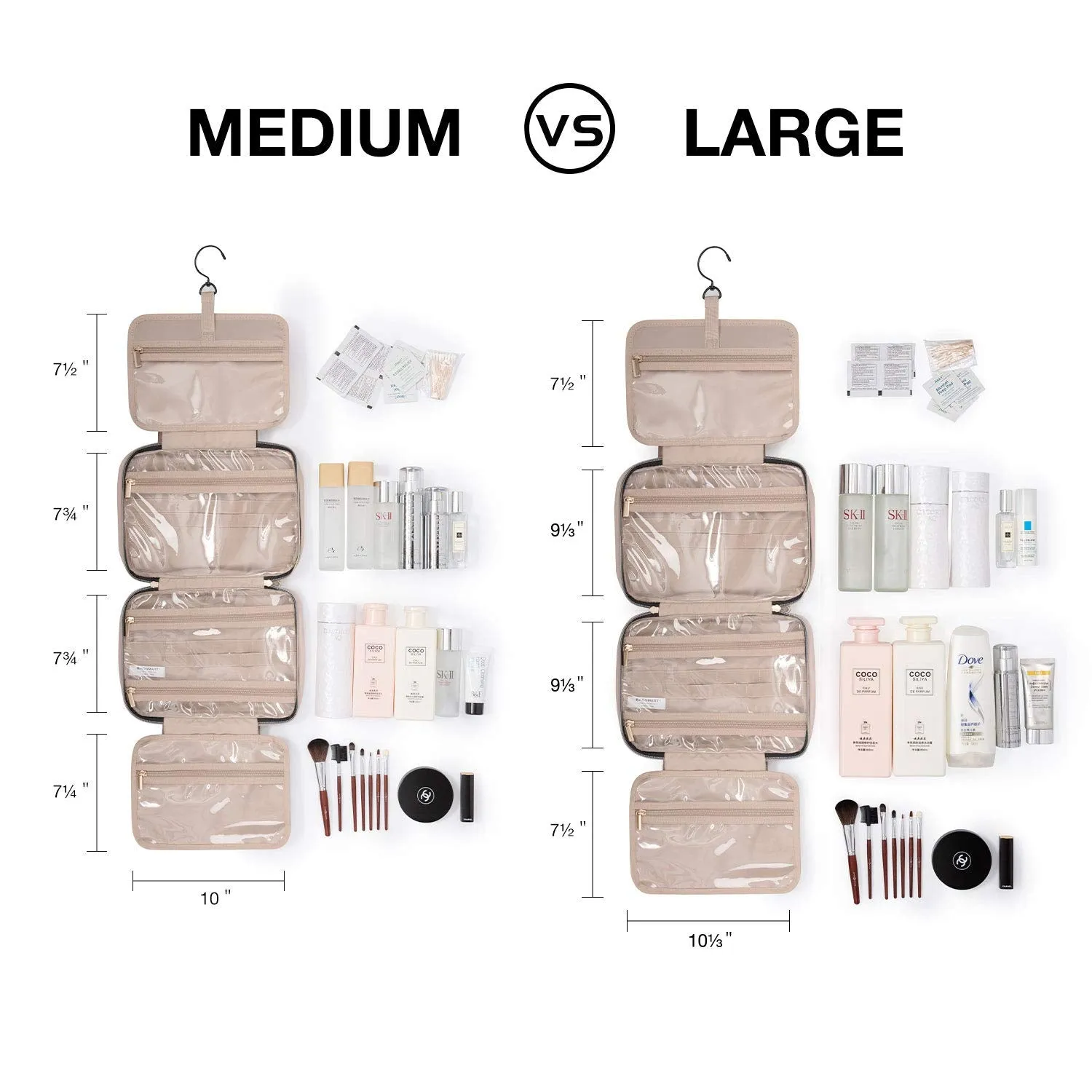 BAGSMART Toiletry Bag Travel Bag with Hanging Hook, Water-resistant Makeup Cosmetic Bag Travel Organizer for Accessories, Shampoo, Full Sized Container, Toiletries Black Large