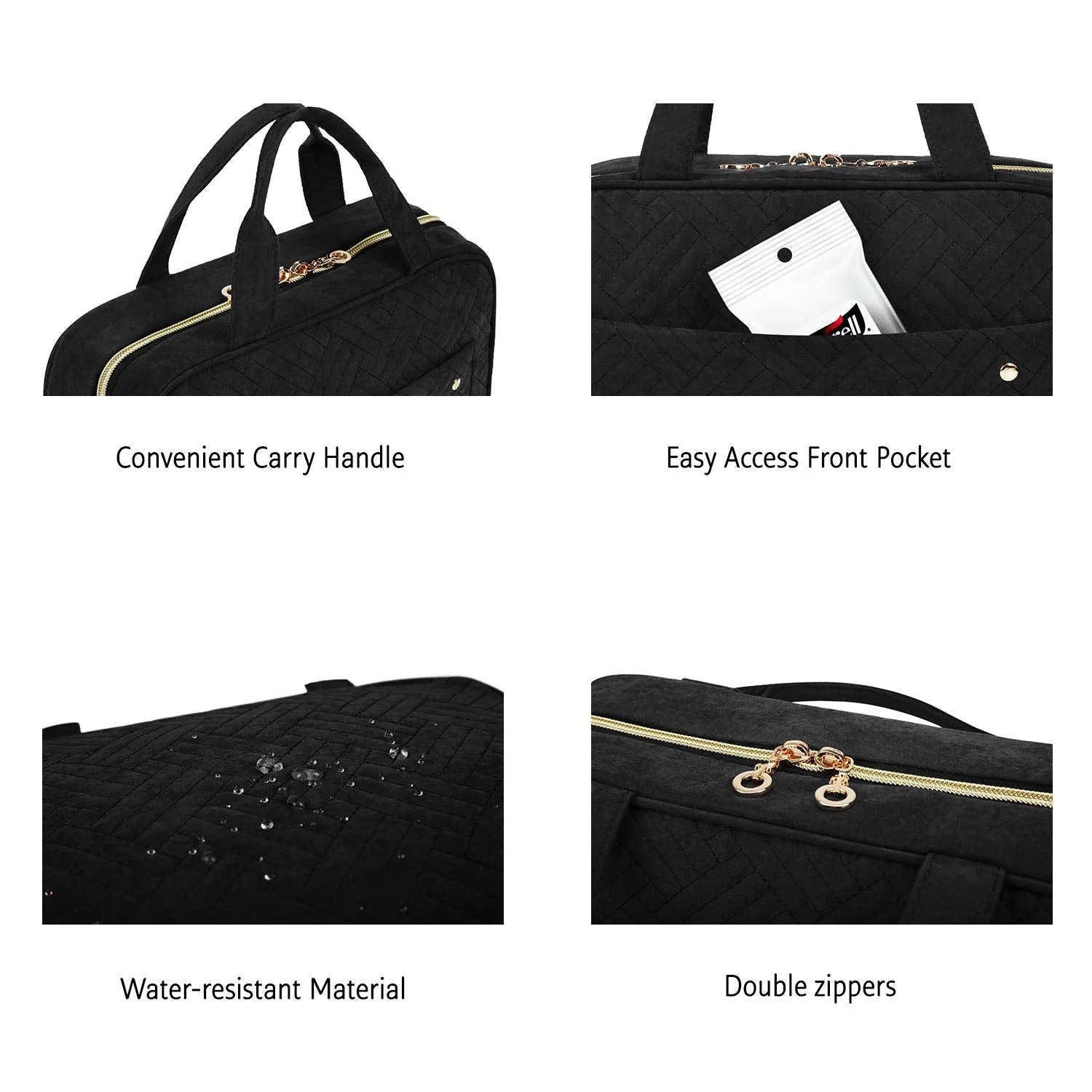 BAGSMART Toiletry Bag Travel Bag with Hanging Hook, Water-resistant Makeup Cosmetic Bag Travel Organizer for Accessories, Shampoo, Full Sized Container, Toiletries Black Large