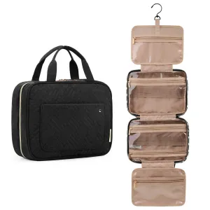 BAGSMART Toiletry Bag Travel Bag with Hanging Hook, Water-resistant Makeup Cosmetic Bag Travel Organizer for Accessories, Shampoo, Full Sized Container, Toiletries Black Large
