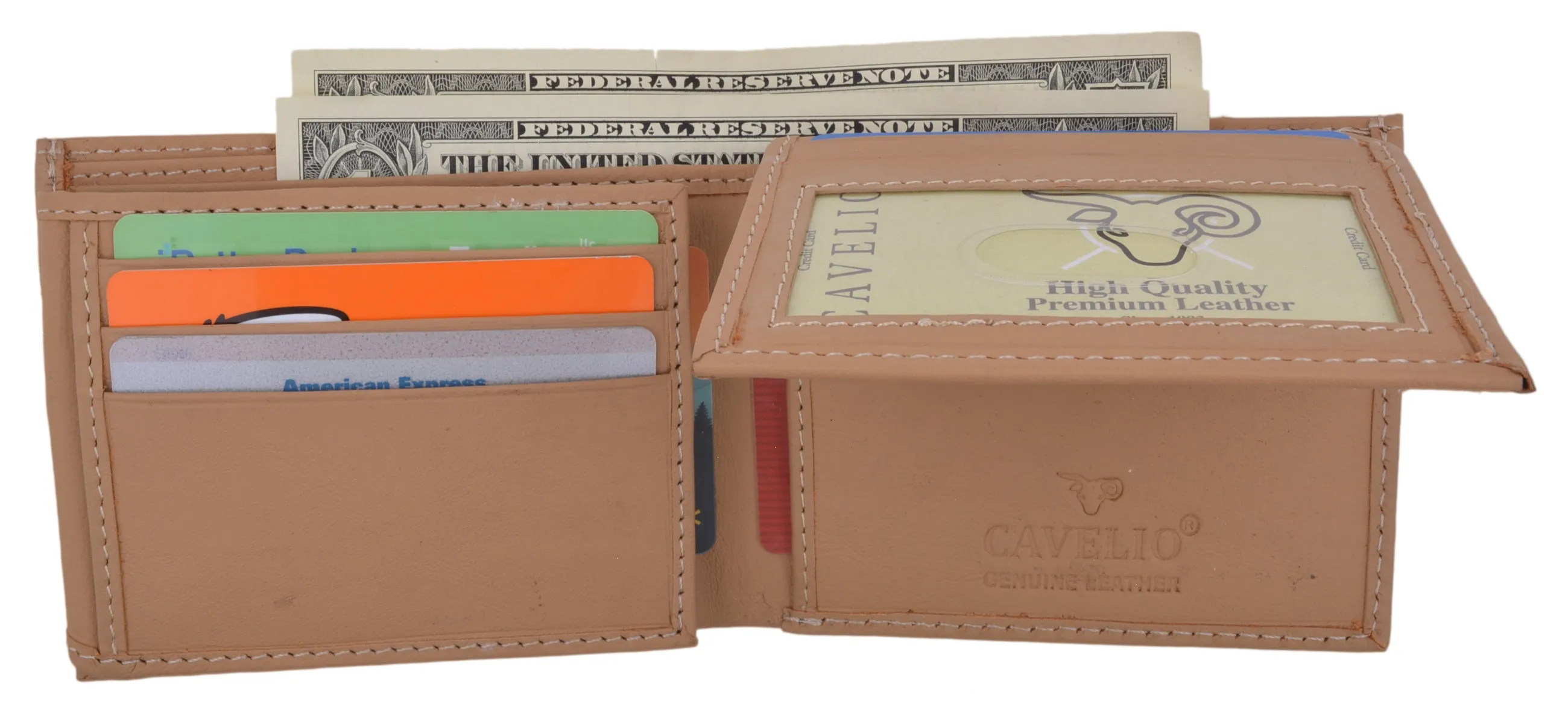 Bifold Mens Genuine Leather Multi-Card ID Holder Wallet by Cavelio