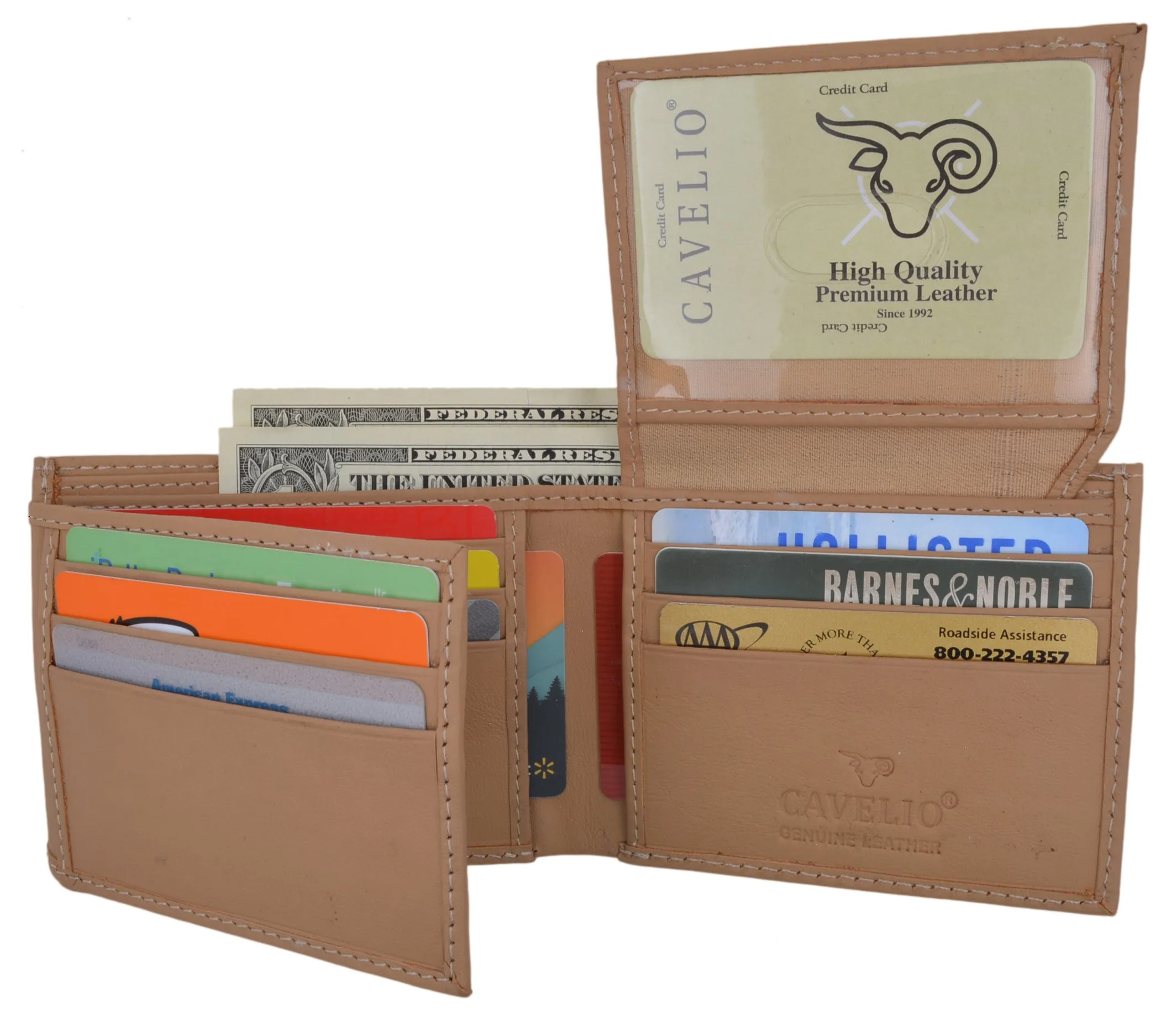 Bifold Mens Genuine Leather Multi-Card ID Holder Wallet by Cavelio