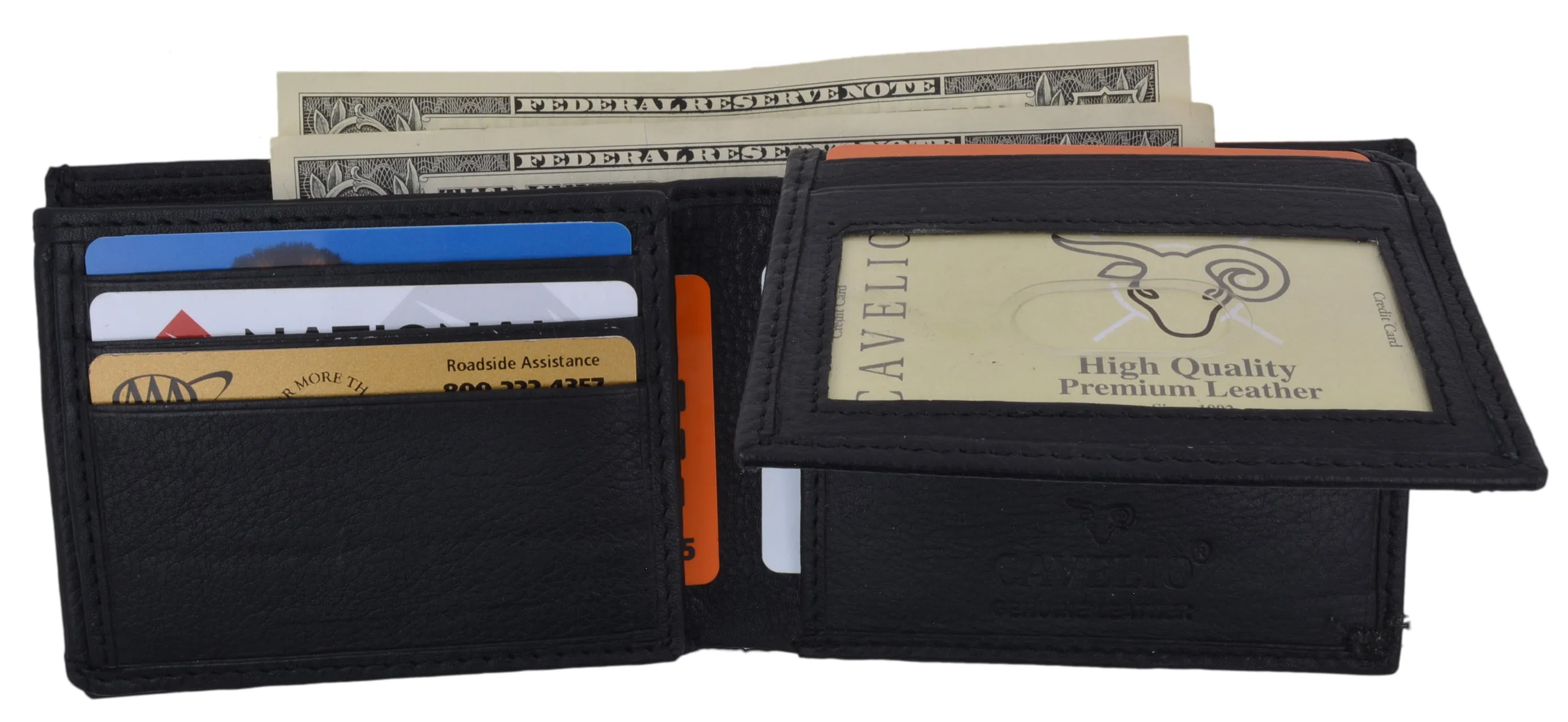 Bifold Mens Genuine Leather Multi-Card ID Holder Wallet by Cavelio