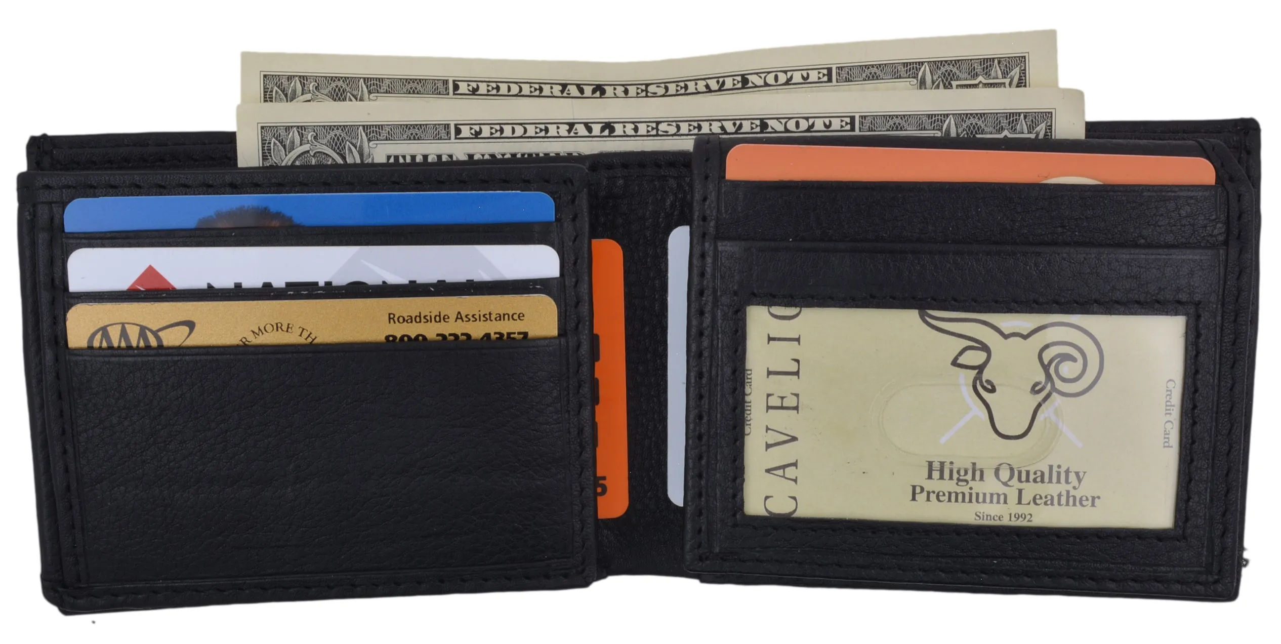 Bifold Mens Genuine Leather Multi-Card ID Holder Wallet by Cavelio