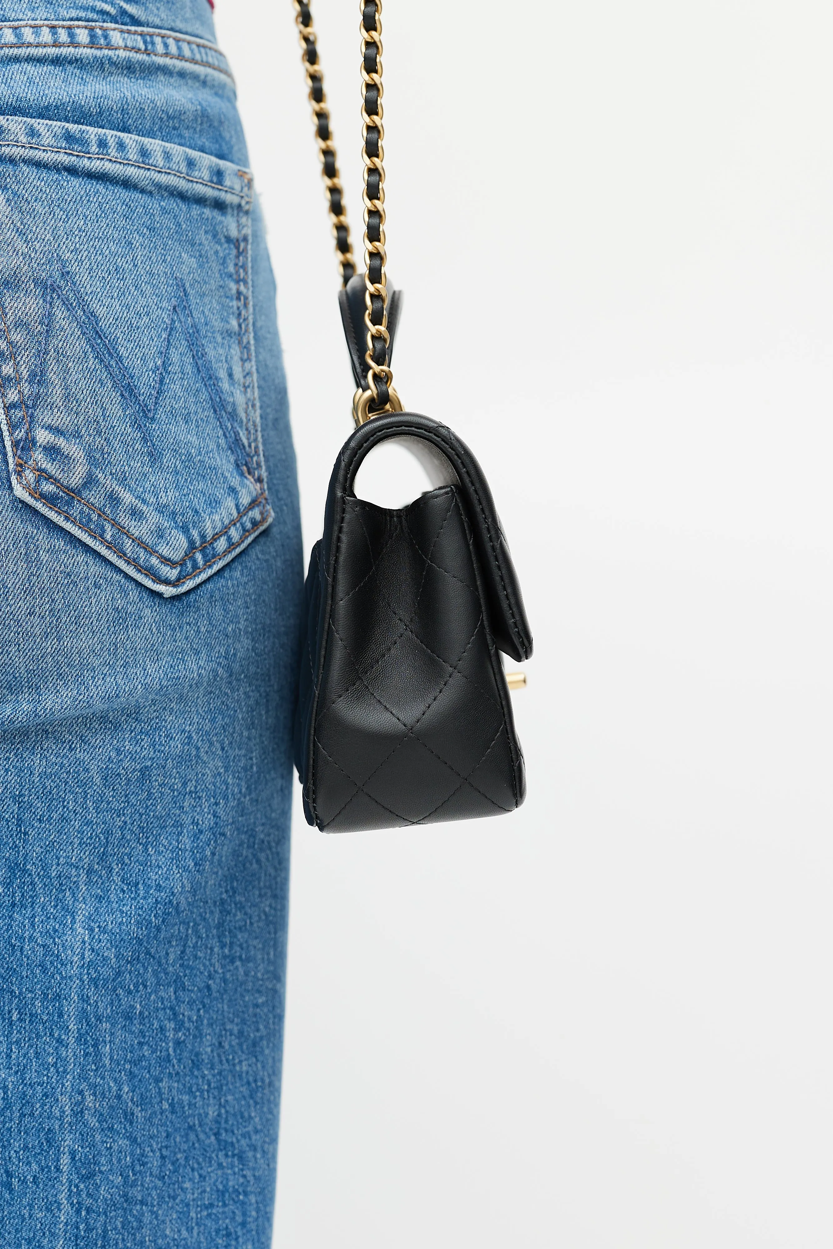 Black Mini Top Handle Classic Flap Crossbody Bag