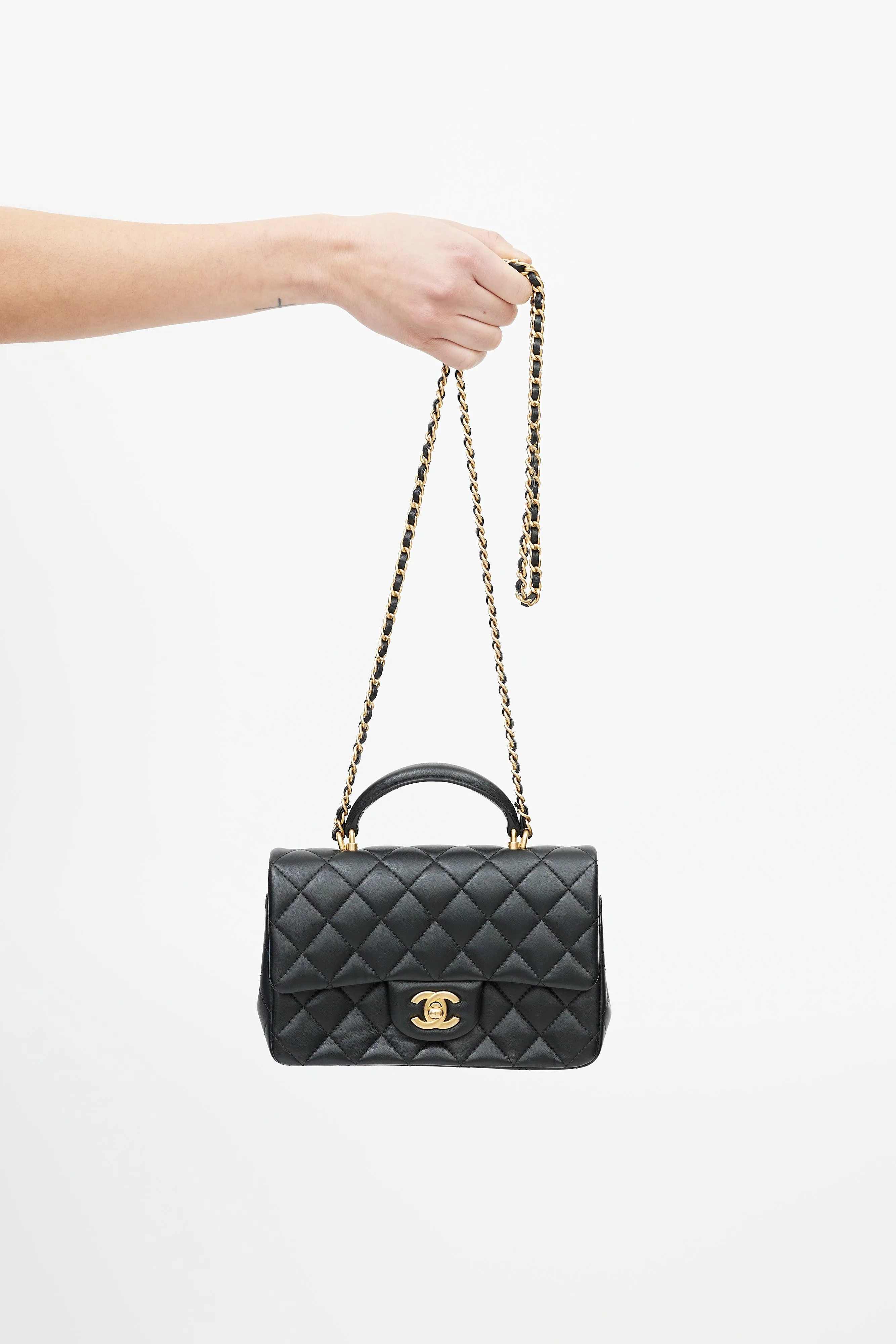 Black Mini Top Handle Classic Flap Crossbody Bag
