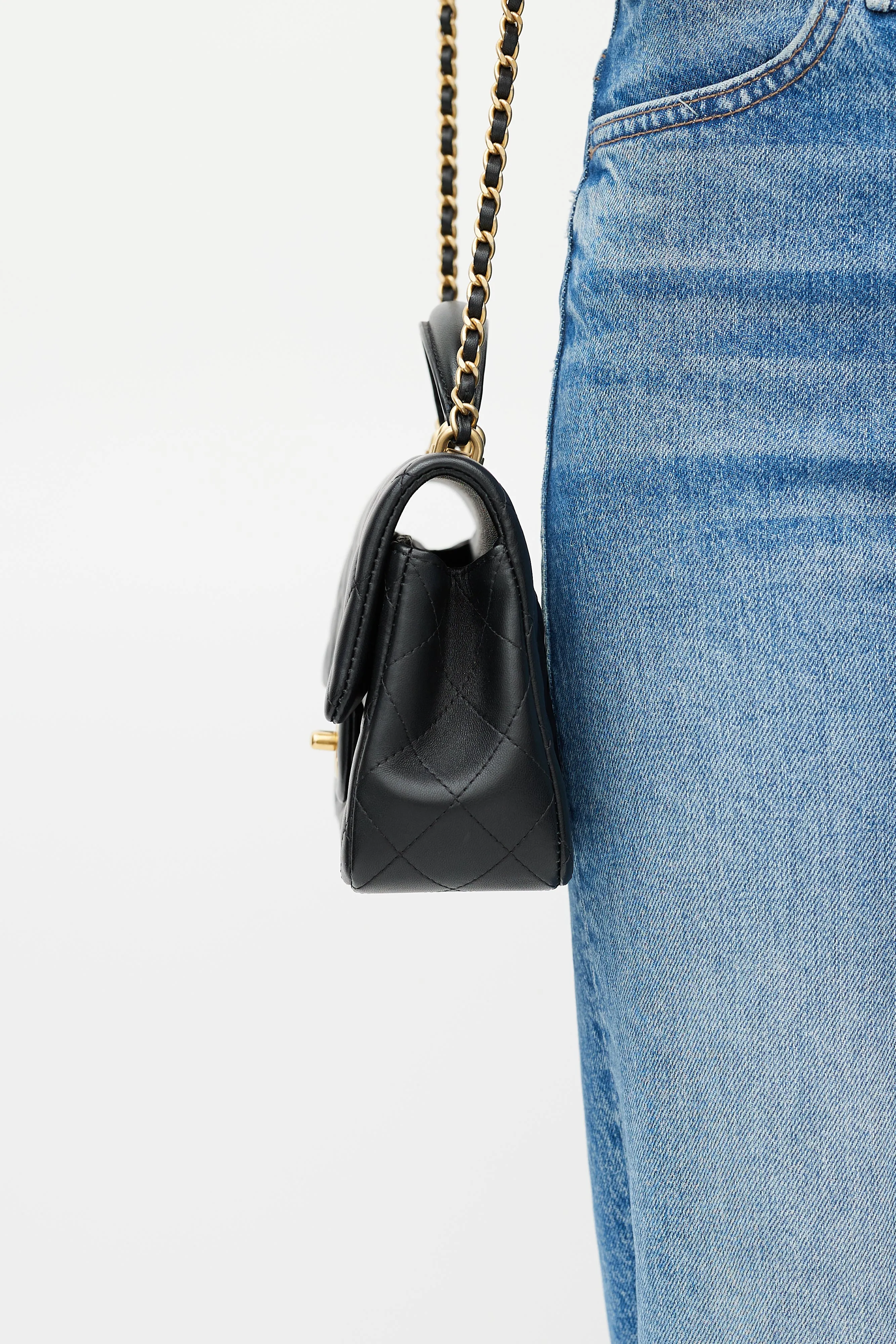 Black Mini Top Handle Classic Flap Crossbody Bag