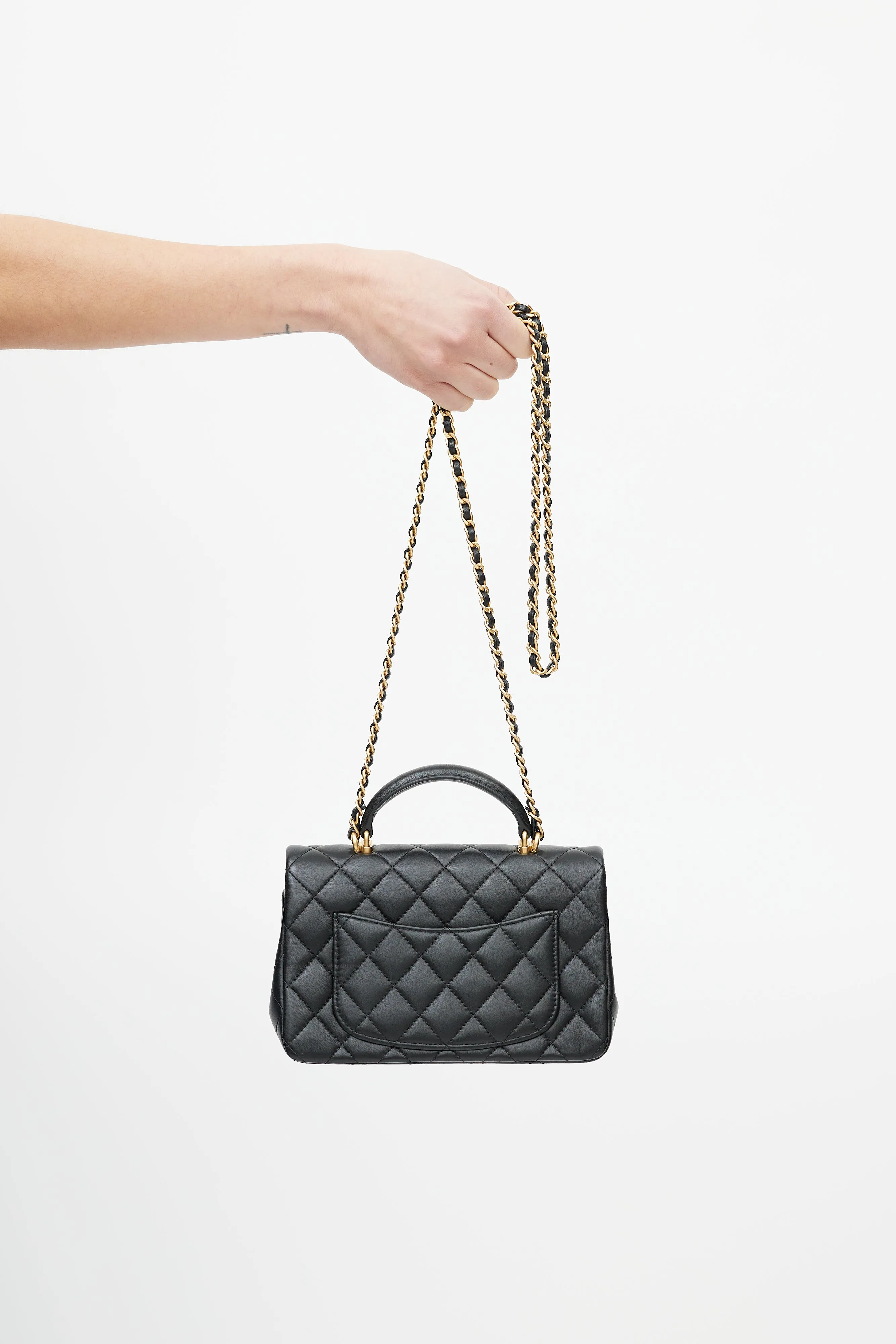 Black Mini Top Handle Classic Flap Crossbody Bag