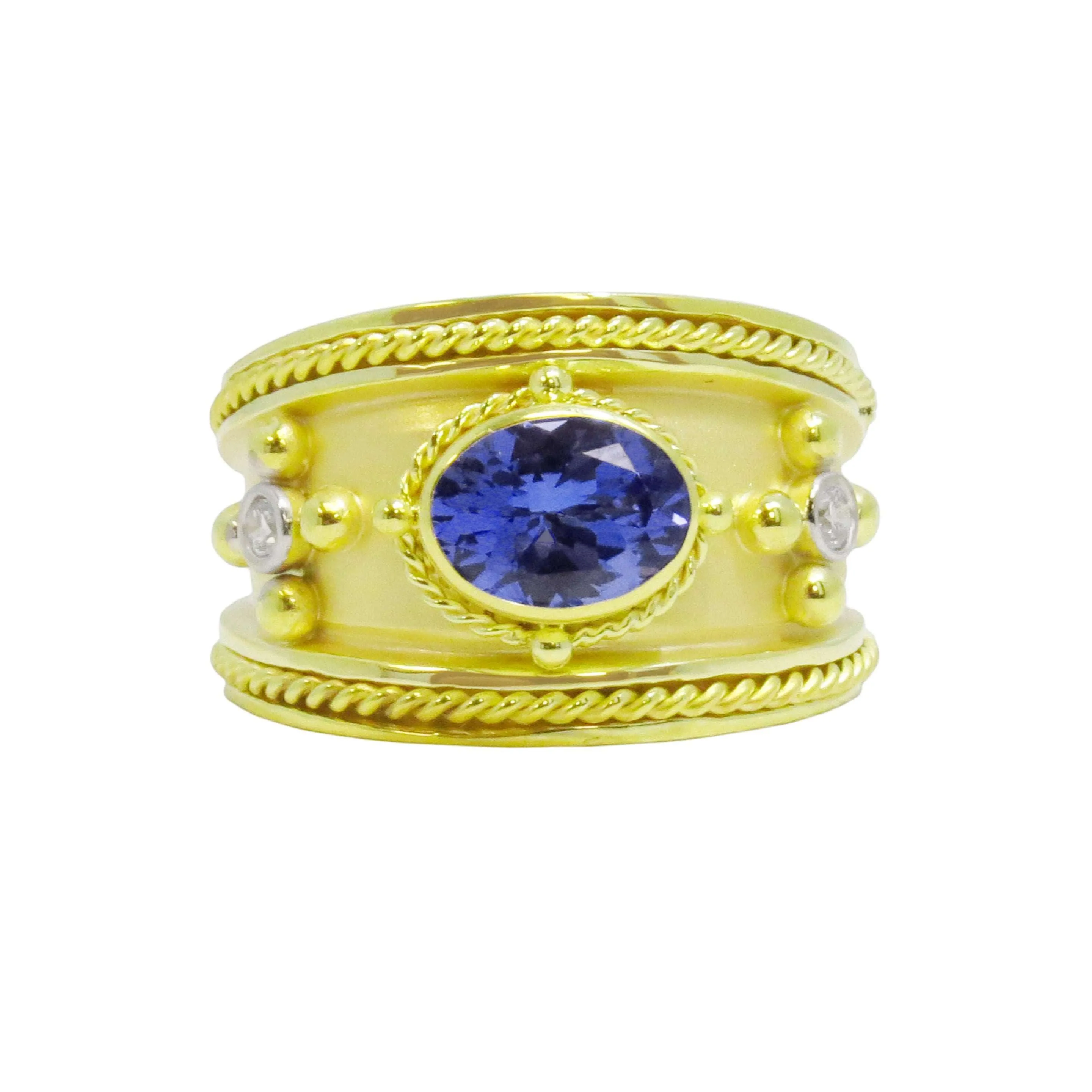 Blue Tanzanite Byzantine Gold Ring