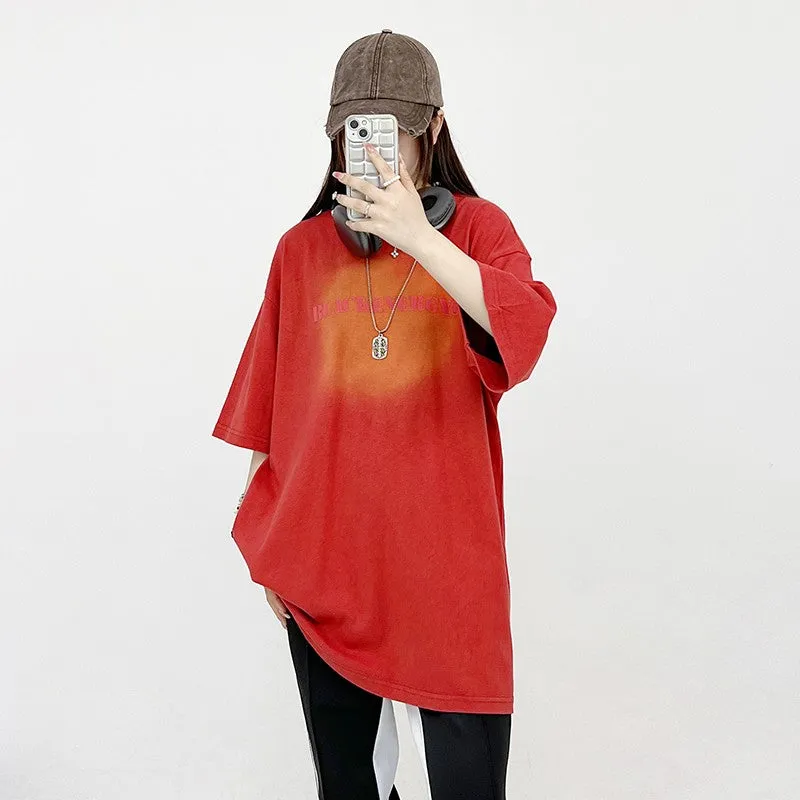 Brown Letter Printed Short sleeved T-shirt Oversized