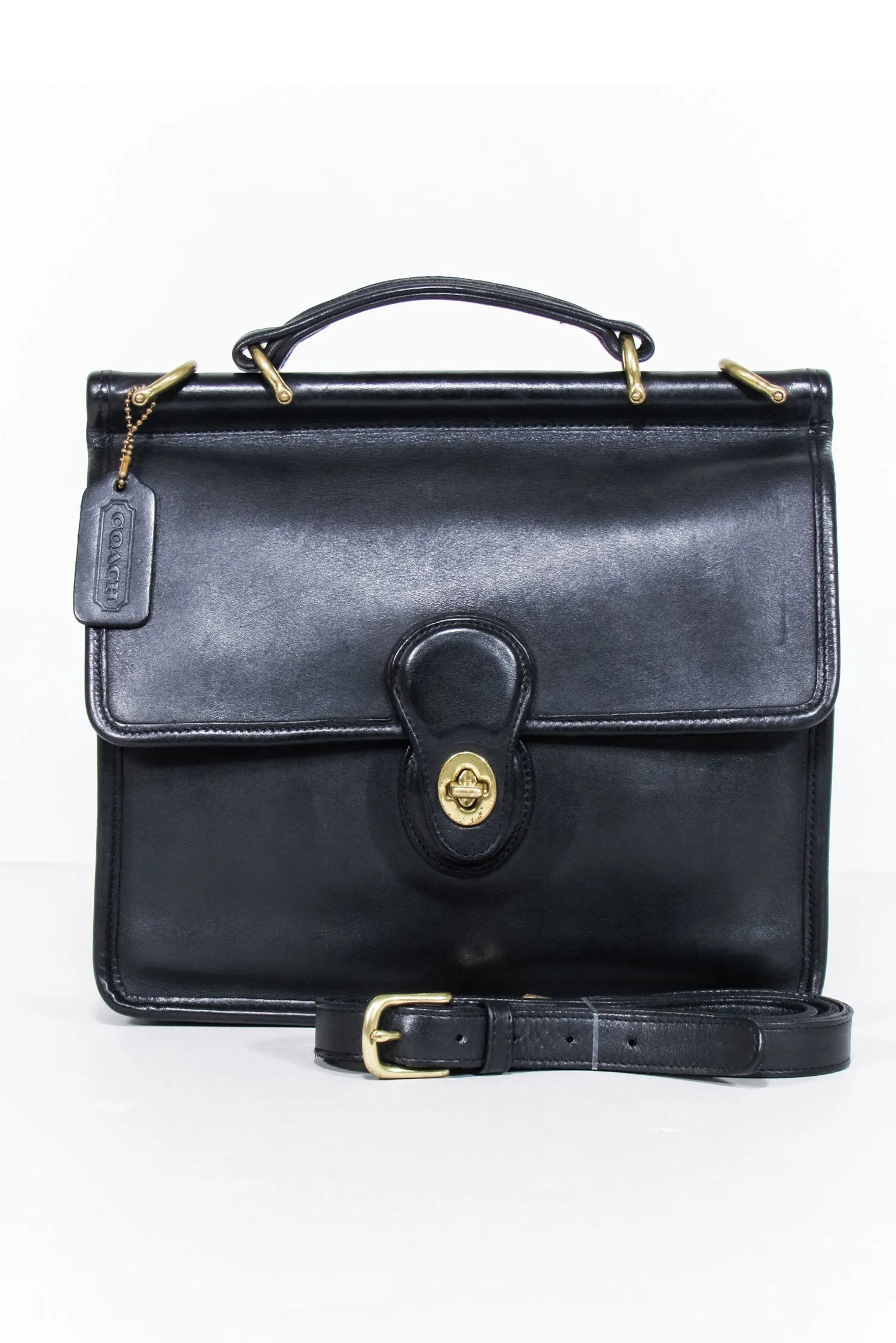 Coach - Willis Black Leather Vintage Messenger Crossbody Bag