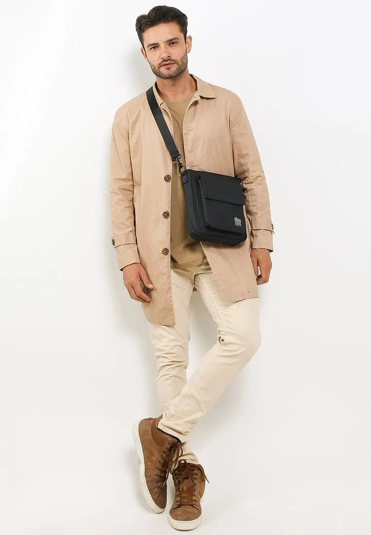 Coated Dry League Flap Crossbody Bag - Black