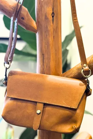 Crazy Horse Light Brown Leather Crossbody Bag