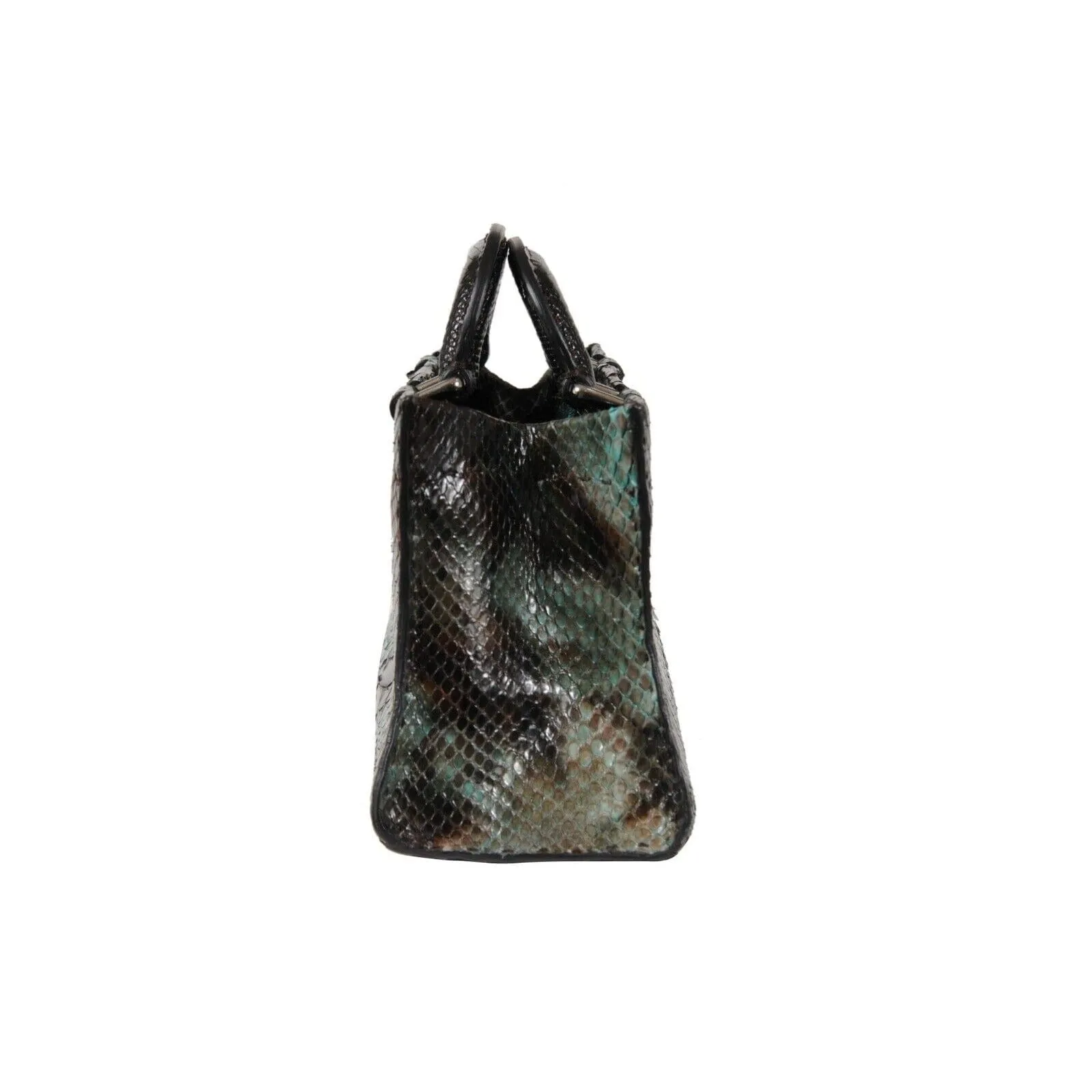 Crossbody Bag Green Black Python Leather Snake Skin Top Handle Purse