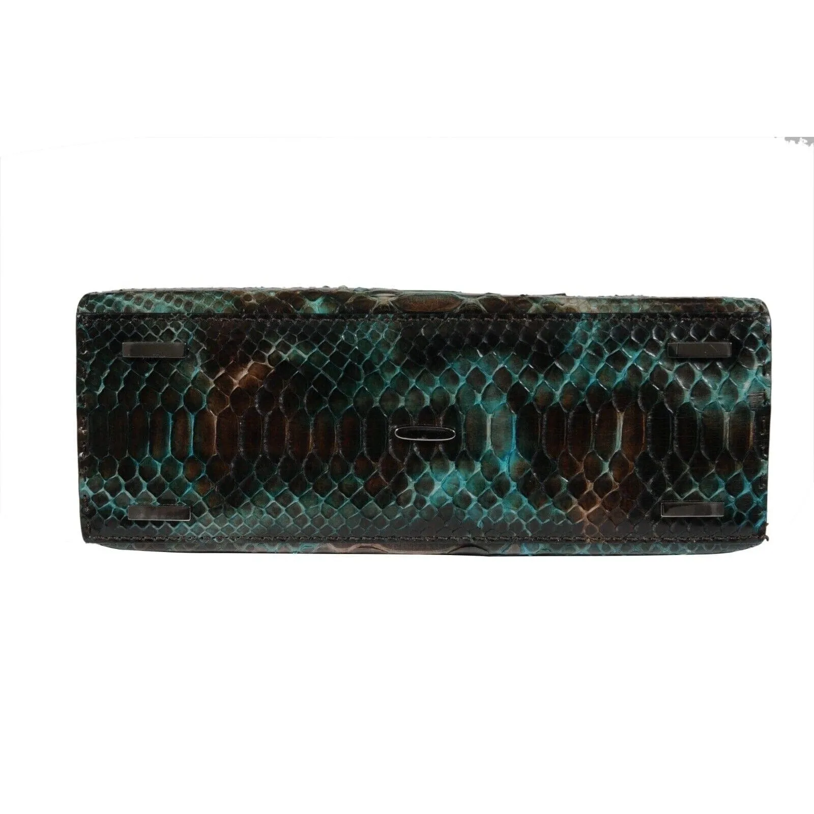Crossbody Bag Green Black Python Leather Snake Skin Top Handle Purse