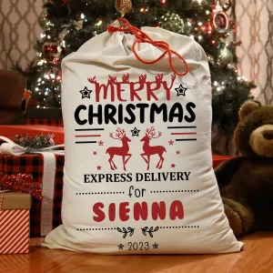Customised Reindeer Christmas Sack - Child's Festive Gift Bag - Xmas Eve Surprise