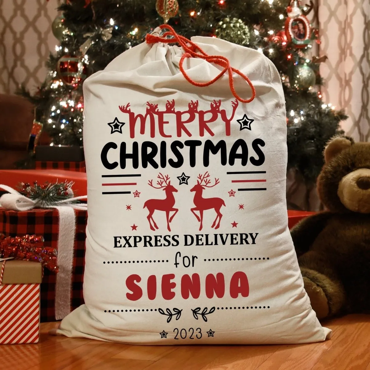 Customised Reindeer Christmas Sack - Child's Festive Gift Bag - Xmas Eve Surprise