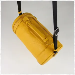 Cute Womens Yellow Leather Bucket Shoulder Purse Barrel Crossbody Bag Purse for Ladies