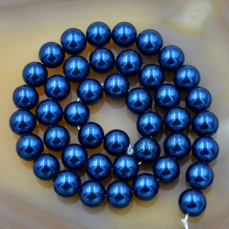 Czech Capri Blue Satin Luster Glass Pearl Round Beads on a 15.5" Strand